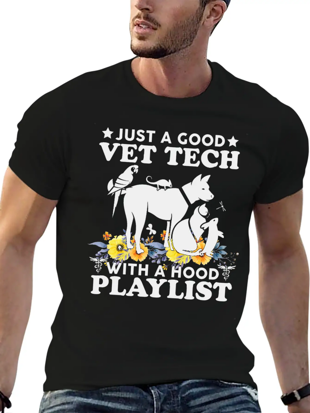 Just A Good Vet Tech With A Hood Playlist Funny Unisex Casual T-Shirt – Clean Design For Daily Comfort