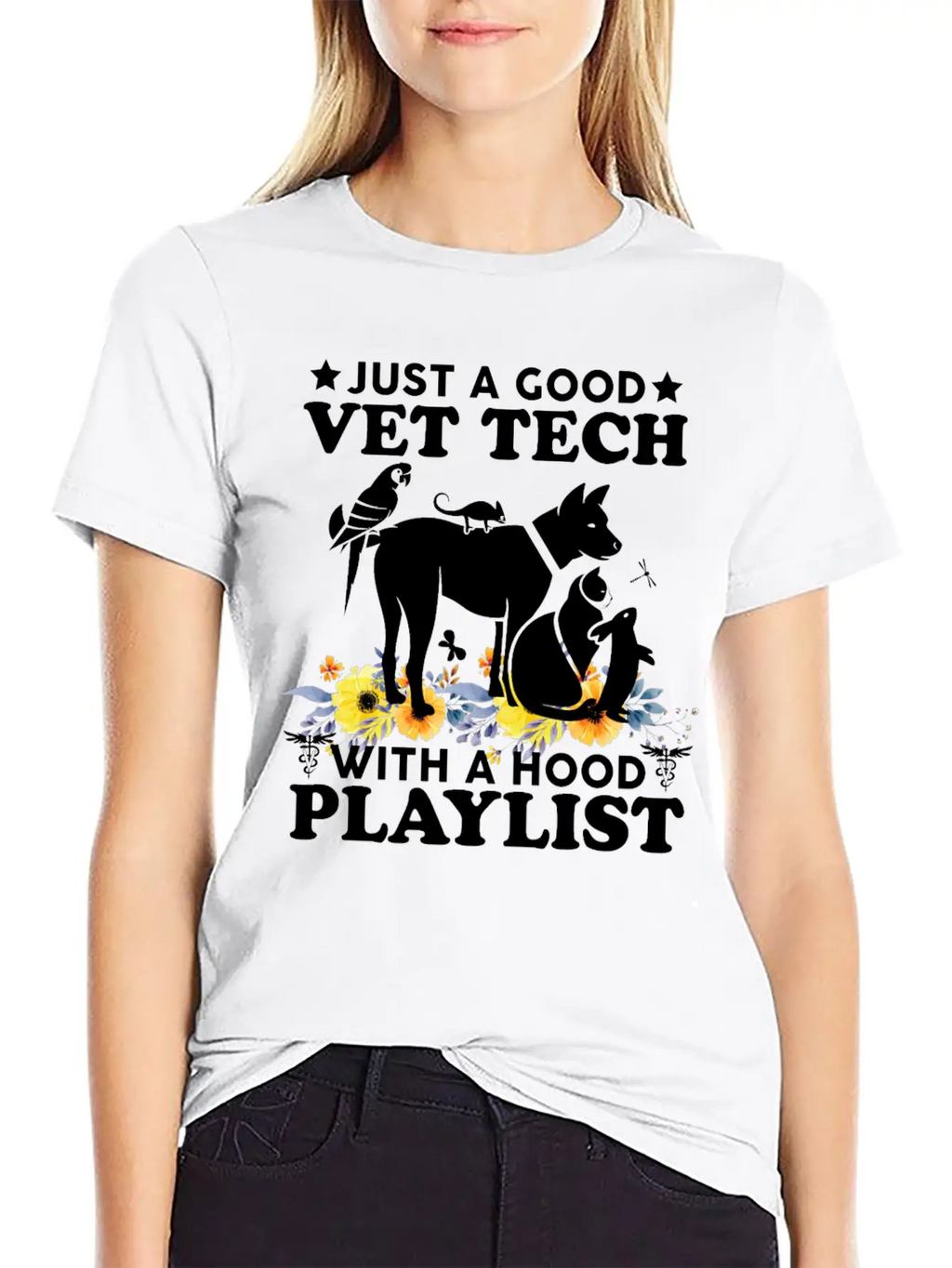 Just A Good Vet Tech With A Hood Playlist Funny Unisex Casual T-Shirt – Clean Design For Daily Comfort