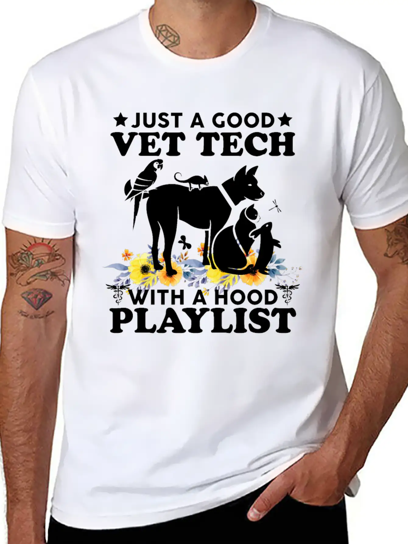 Just A Good Vet Tech With A Hood Playlist Funny Unisex Casual T-Shirt – Clean Design For Daily Comfort
