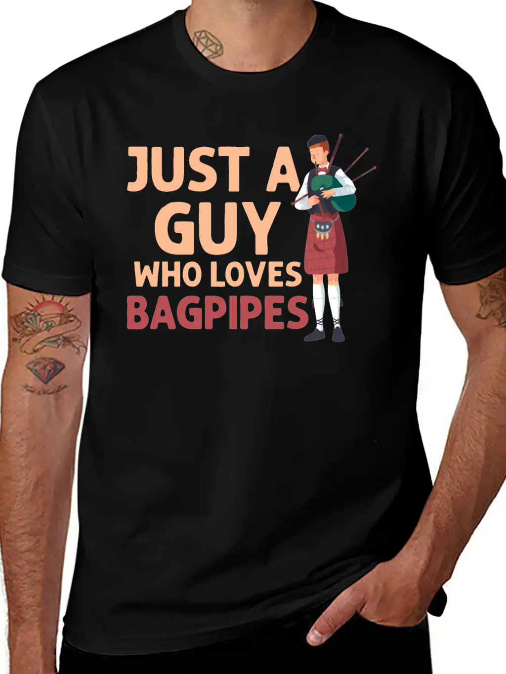 Just A Guy Who Loves Bagpipes Bagpiper Bagpiping Breathable Soft Cotton T-Shirt – Timeless Casual Look