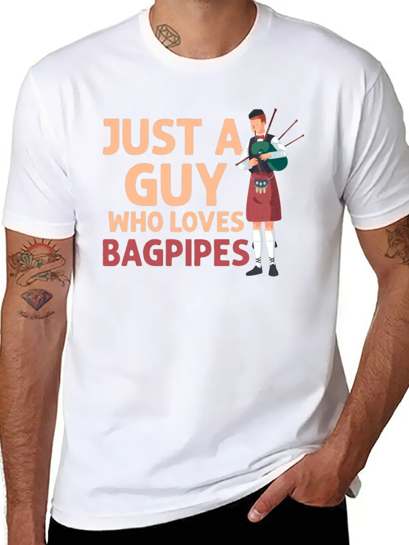 Just A Guy Who Loves Bagpipes Bagpiper Bagpiping Breathable Soft Cotton T-Shirt – Timeless Casual Look