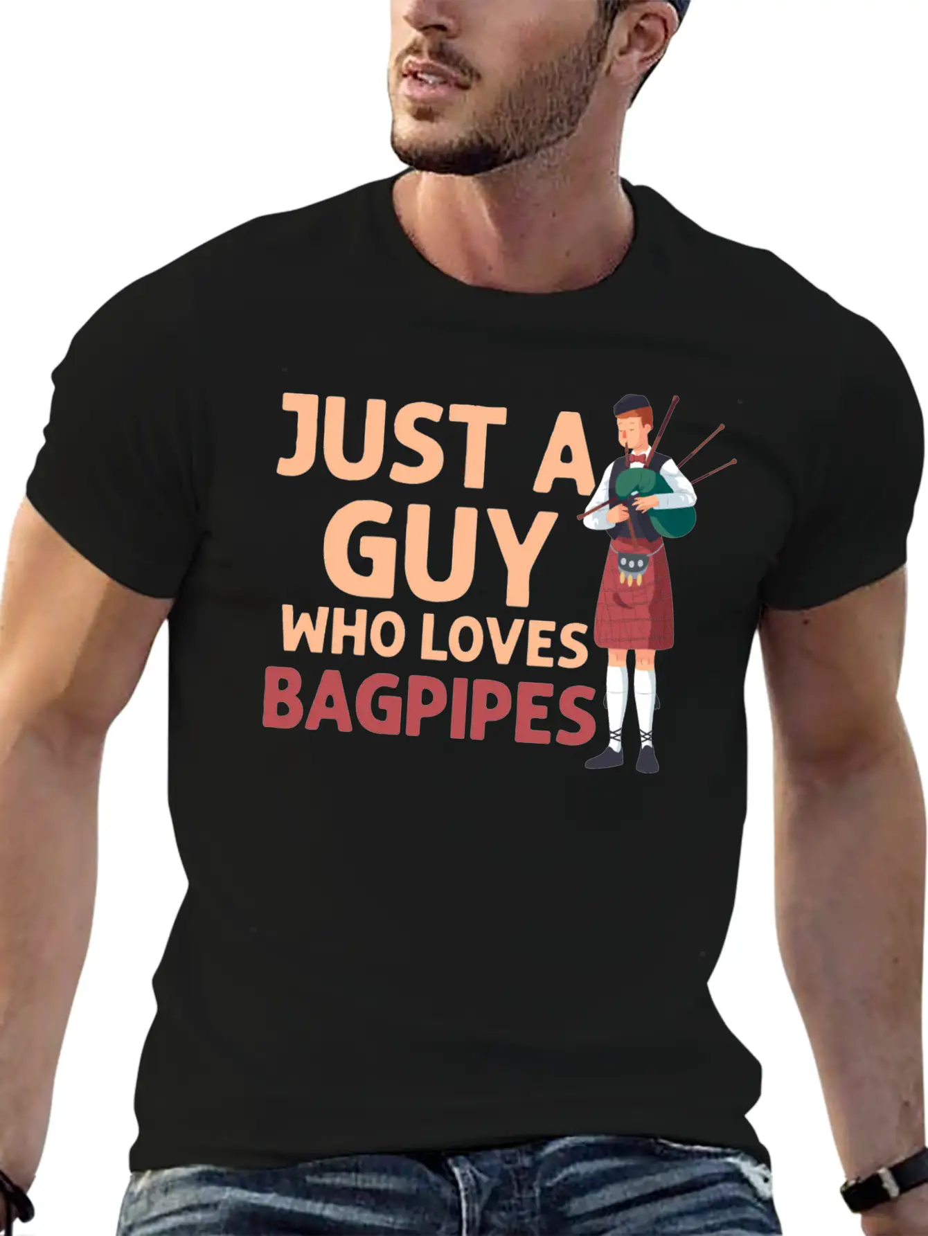 Just A Guy Who Loves Bagpipes Bagpiper Bagpiping Breathable Soft Cotton T-Shirt – Timeless Casual Look