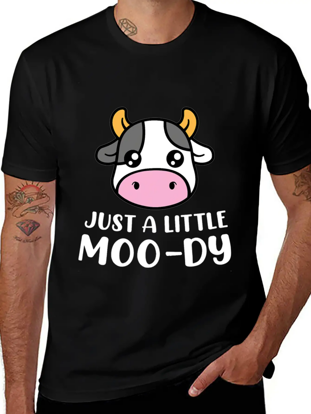 Just A Little MooDy Cute Cow Lover Farmer Animal Unisex Short Sleeve Soft Cotton T-Shirt – Casual Everyday Wear