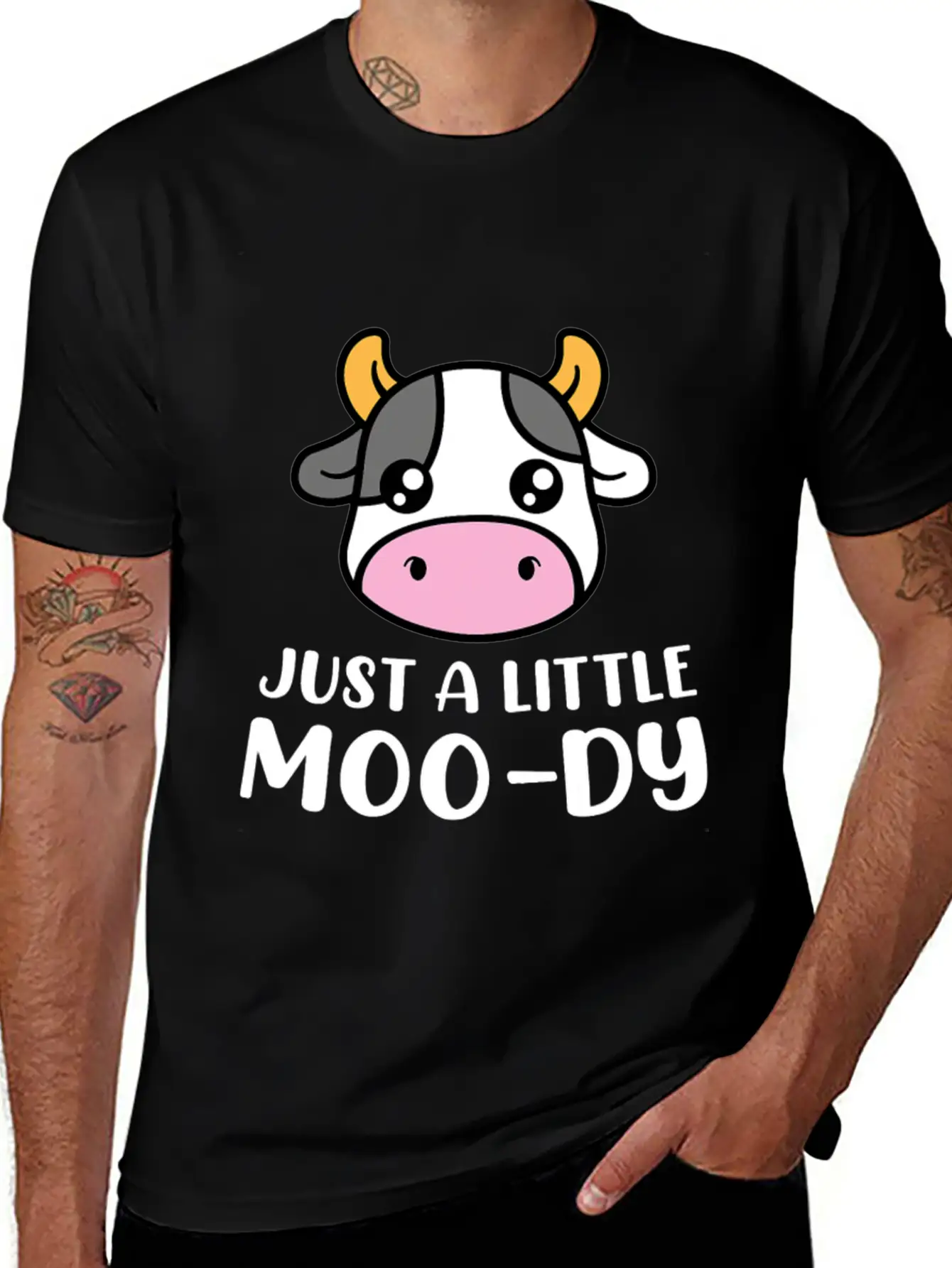 Just A Little MooDy Cute Cow Lover Farmer Animal Unisex Short Sleeve Soft Cotton T-Shirt – Casual Everyday Wear