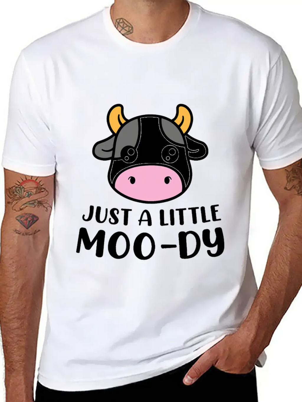 Just A Little MooDy Cute Cow Lover Farmer Animal Unisex Short Sleeve Soft Cotton T-Shirt – Casual Everyday Wear