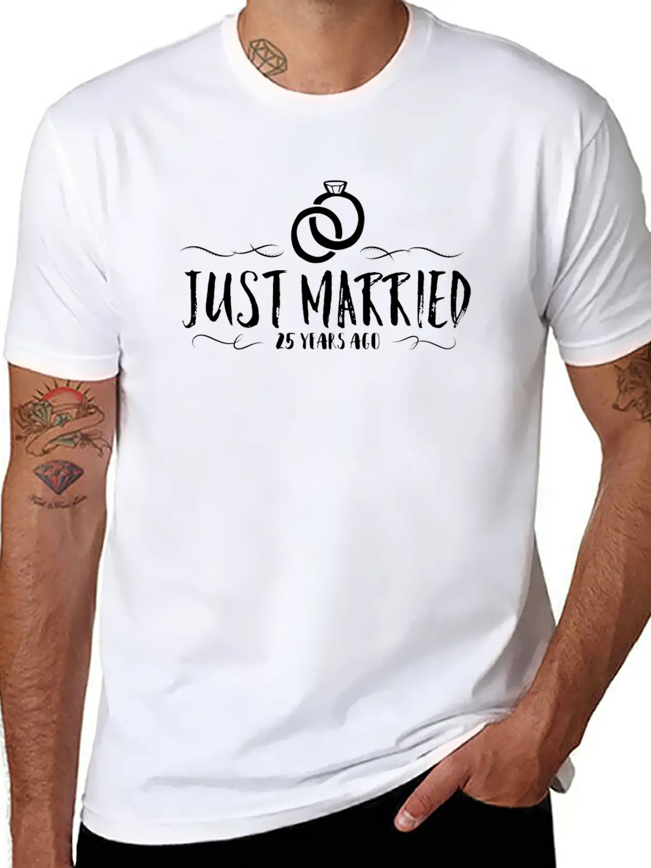 Just Married 25 Years Ago Silver Wedding Unisex Casual T-Shirt – Clean Design For Daily Comfort