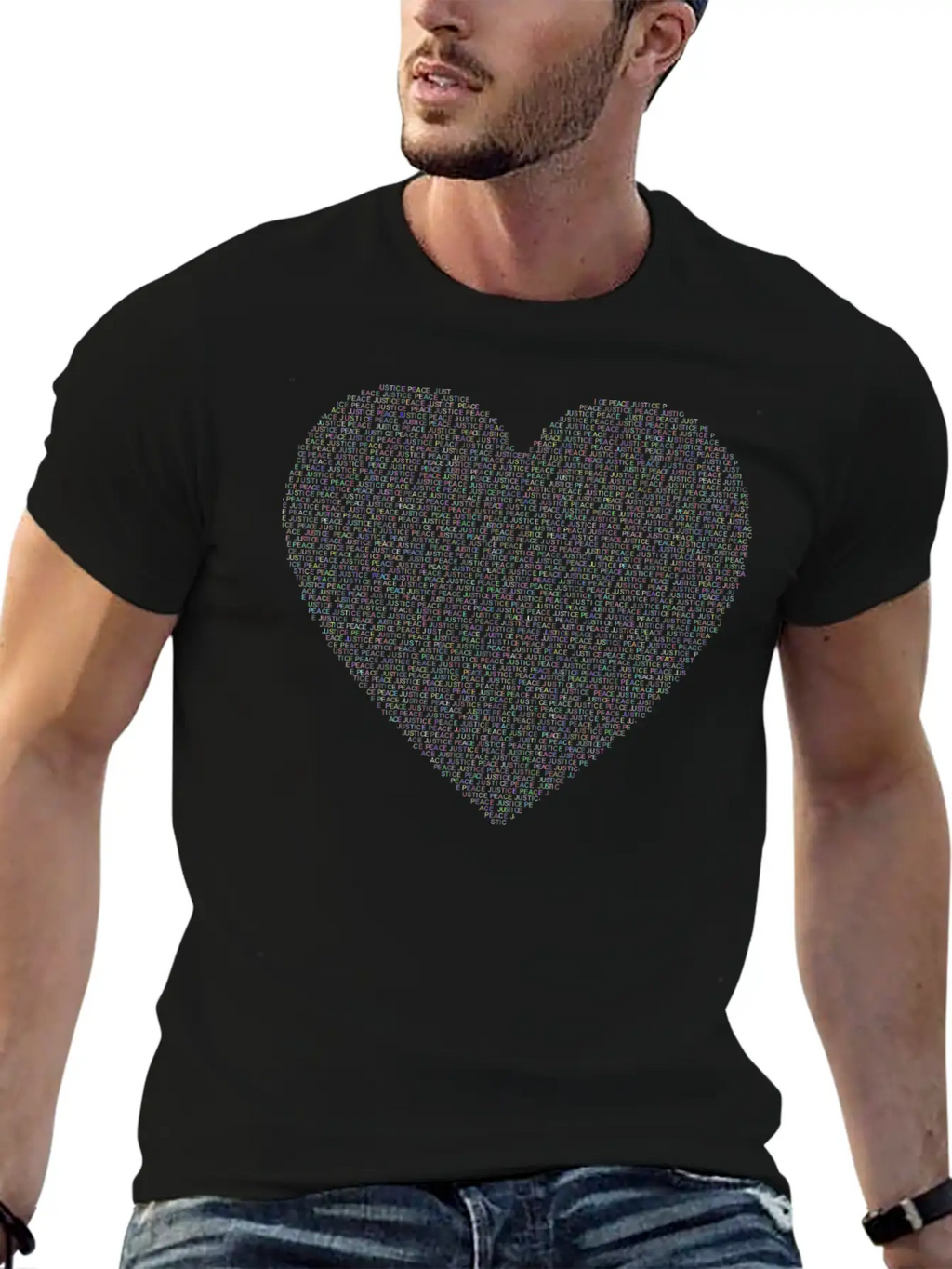 Justice And Peace Heart Prismatic Essential Cotton Tee For Daily Outfits – Unisex Style