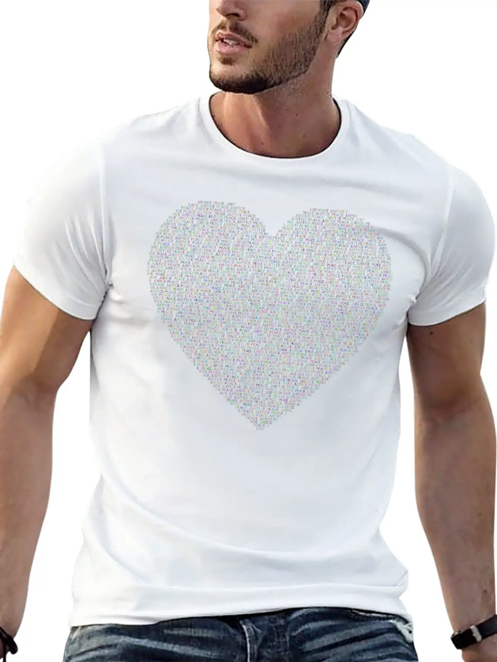 Justice And Peace Heart Prismatic Essential Cotton Tee For Daily Outfits – Unisex Style