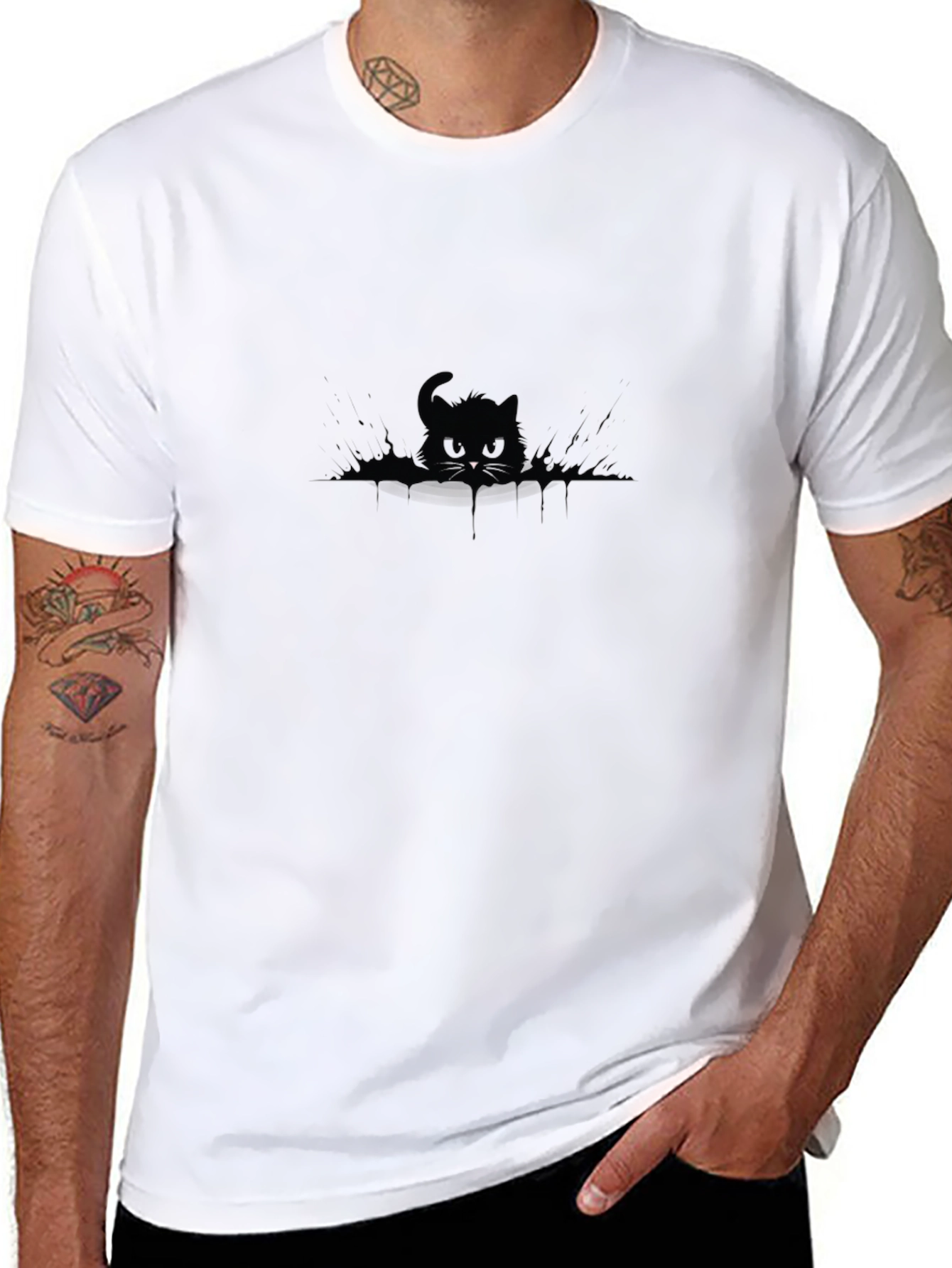Black Cat Graphic Tee - Mens Casual T-Shirt