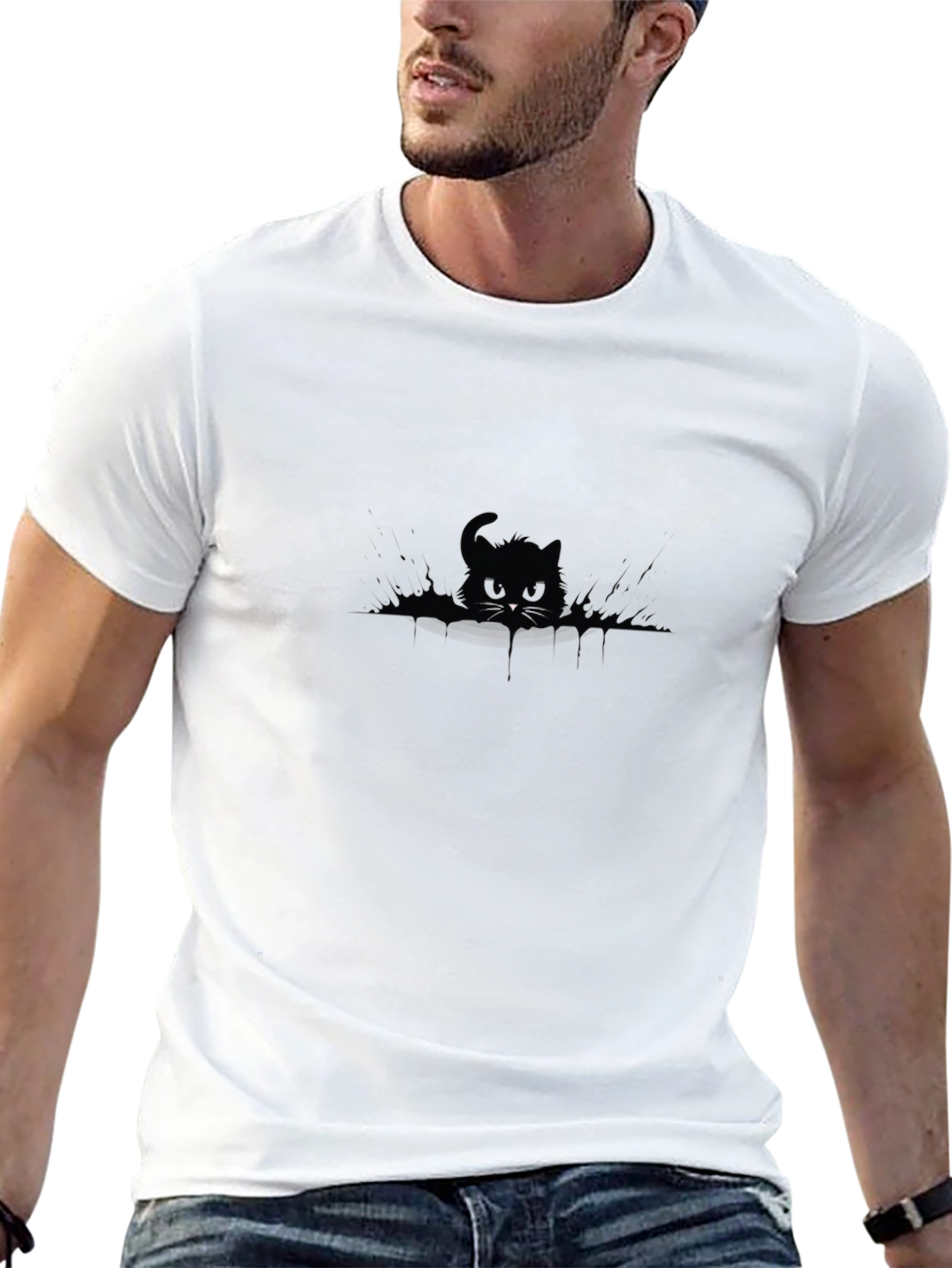 Black Cat Graphic Tee - Mens Casual T-Shirt