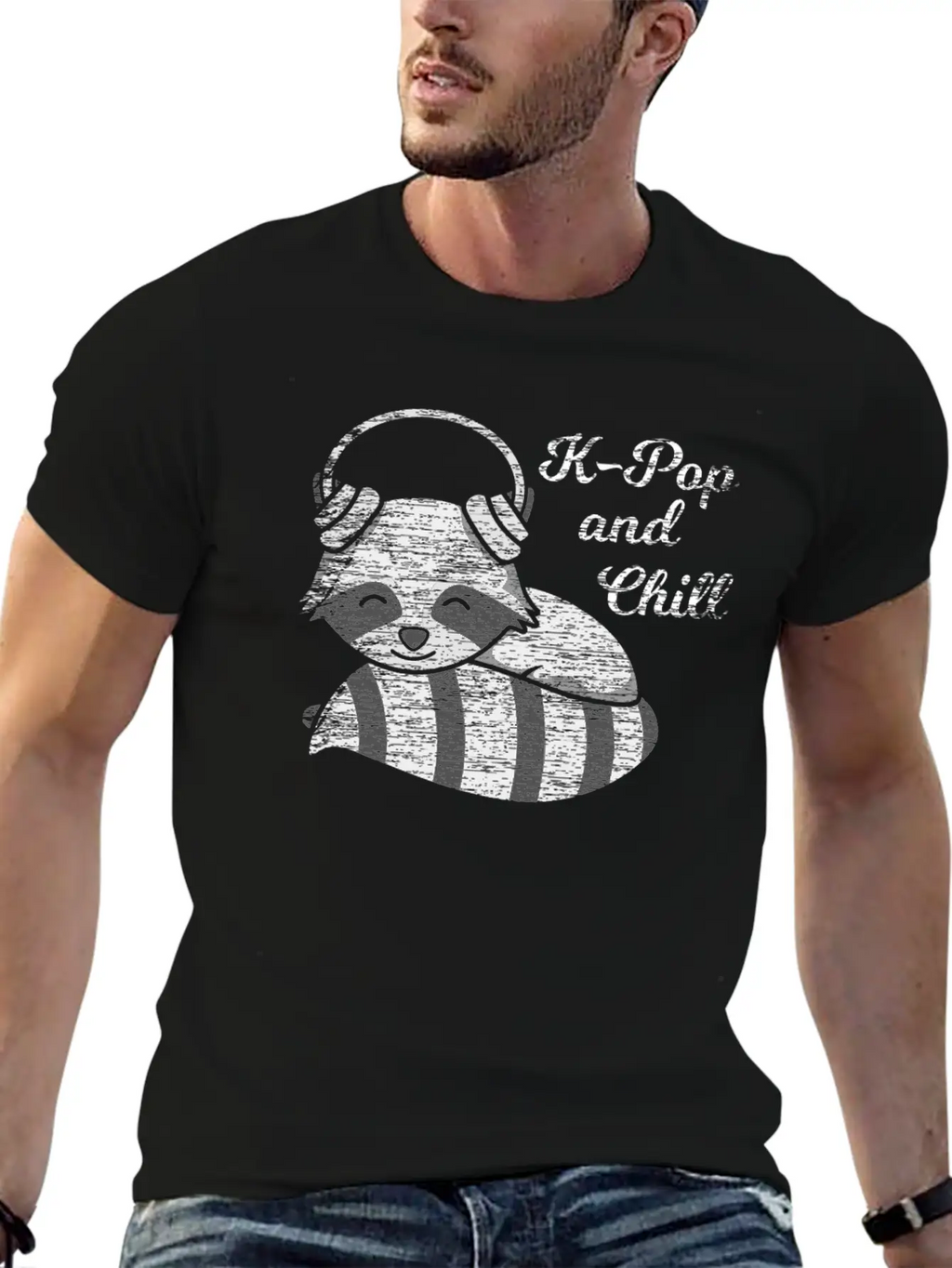 K-Pop And Chill Kpop South Korean Racoon Vintage Breathable Soft Cotton T-Shirt – Timeless Casual Look