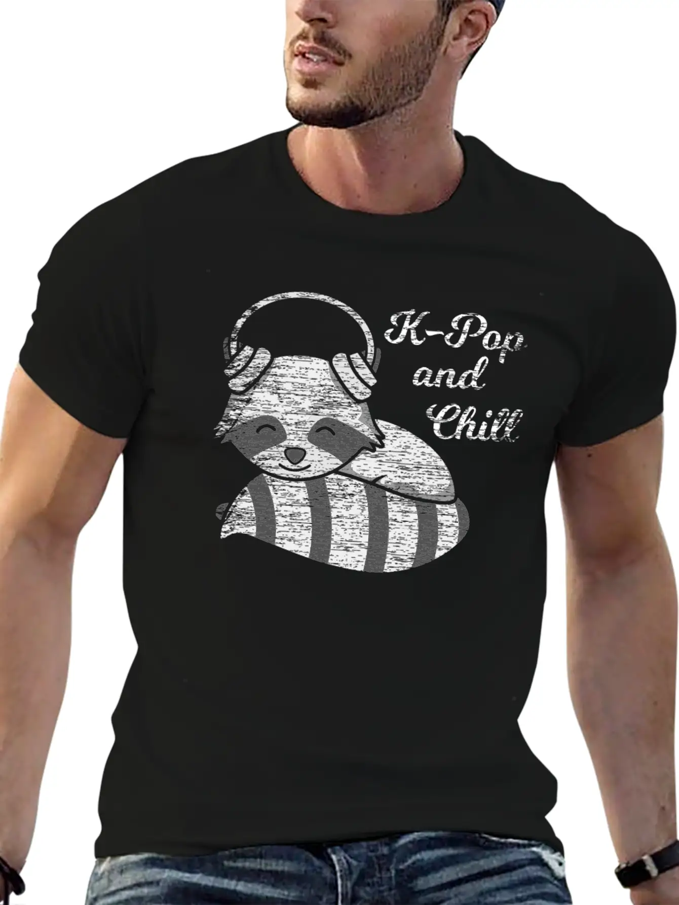 K-Pop And Chill Kpop South Korean Racoon Vintage Breathable Soft Cotton T-Shirt – Timeless Casual Look