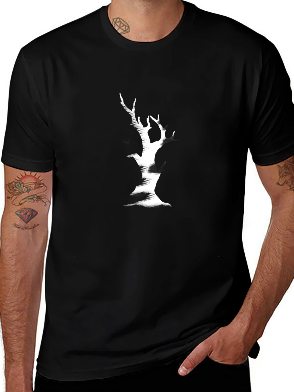 Unique Tree Graphic Black T-Shirt