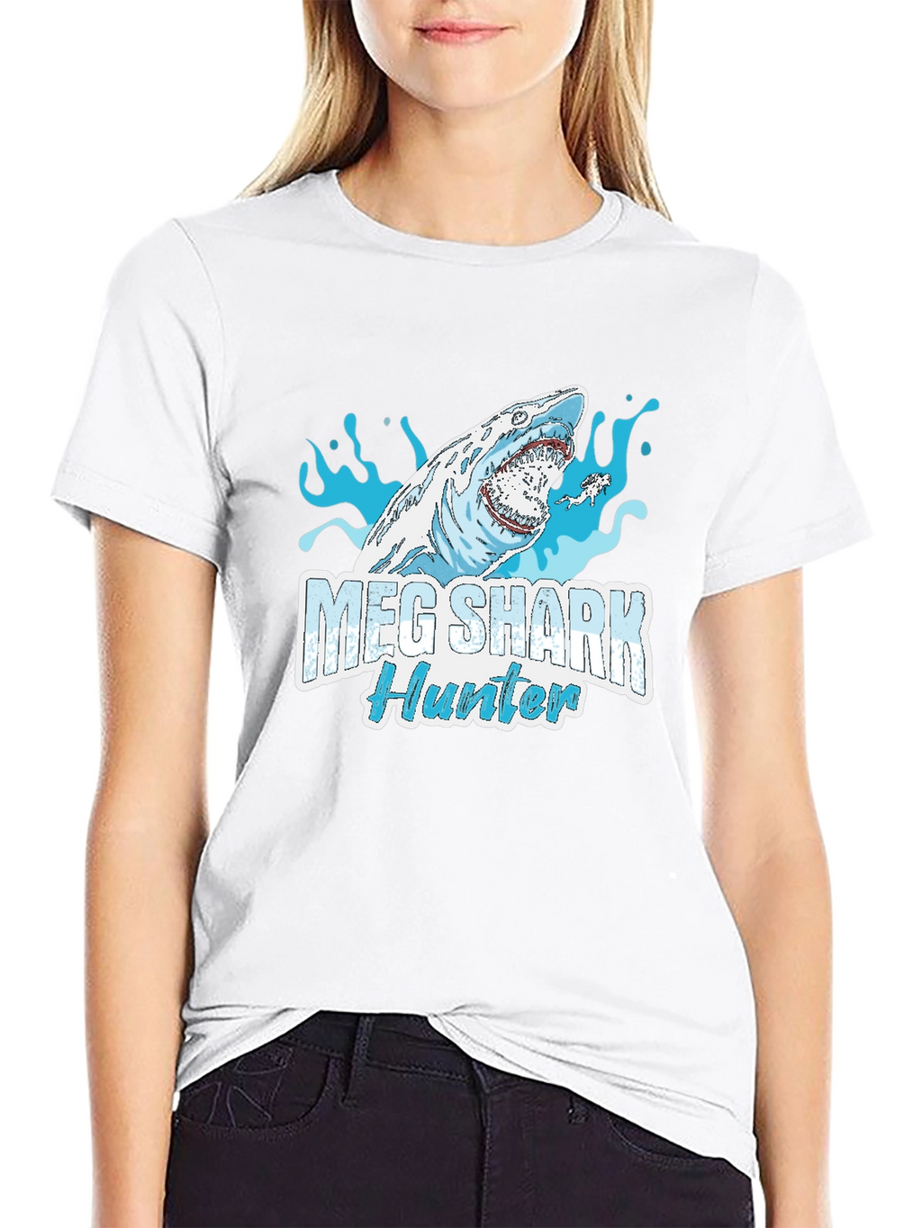 Meg Shark Hunter Graphic Tee - Cool Shark Design