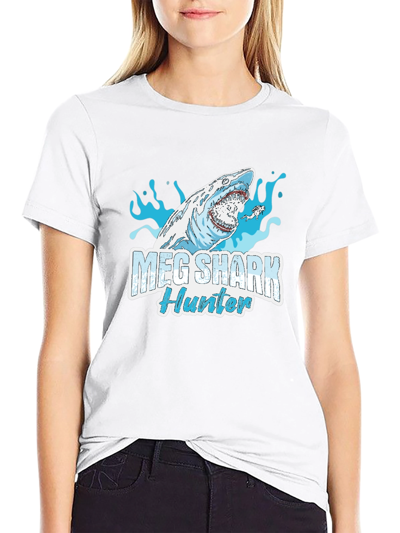 Meg Shark Hunter Graphic Tee - Cool Shark Design