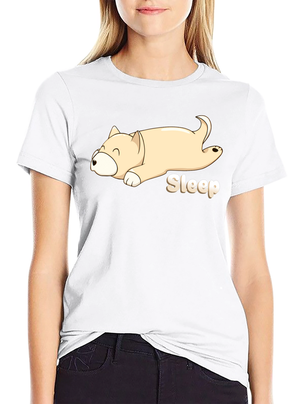 Sleepy Dog Cartoon Black T-Shirt
