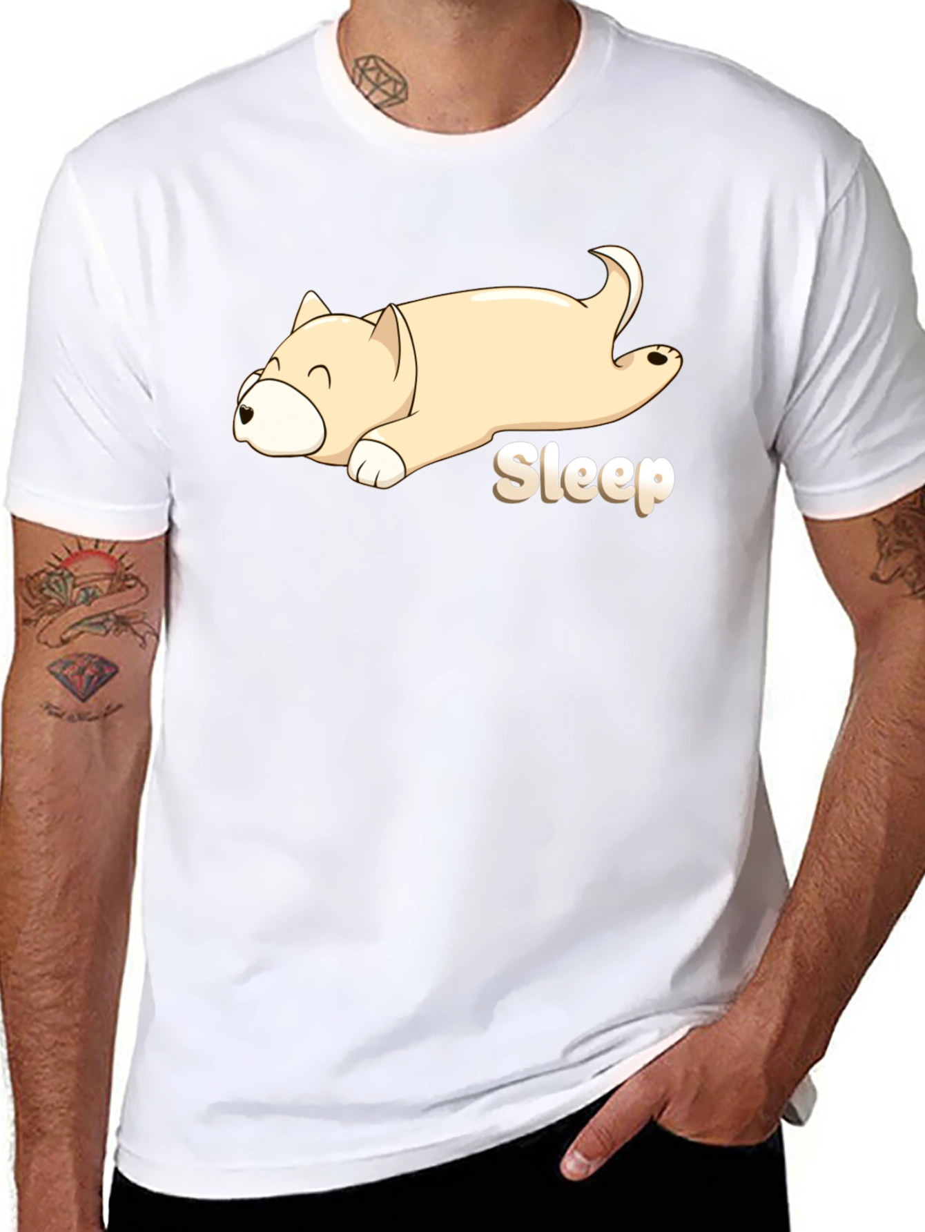 Sleepy Dog Cartoon Black T-Shirt