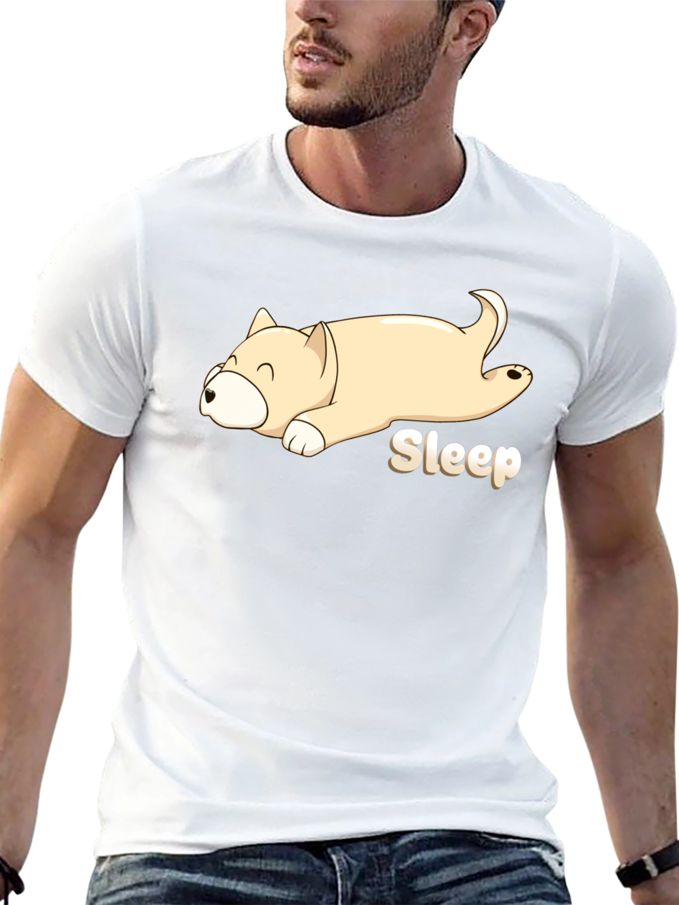 Sleepy Dog Cartoon Black T-Shirt