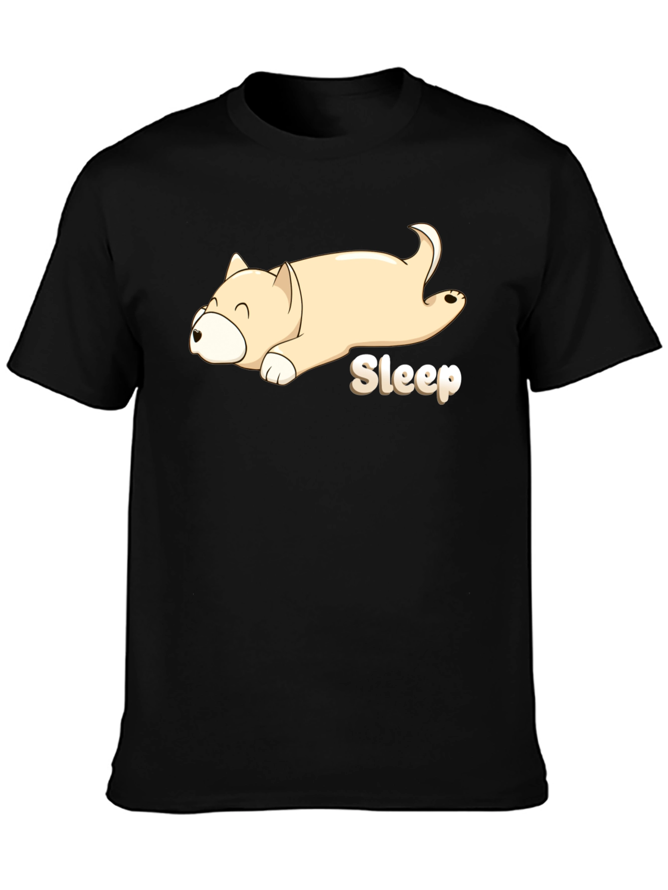Sleepy Dog Cartoon Black T-Shirt