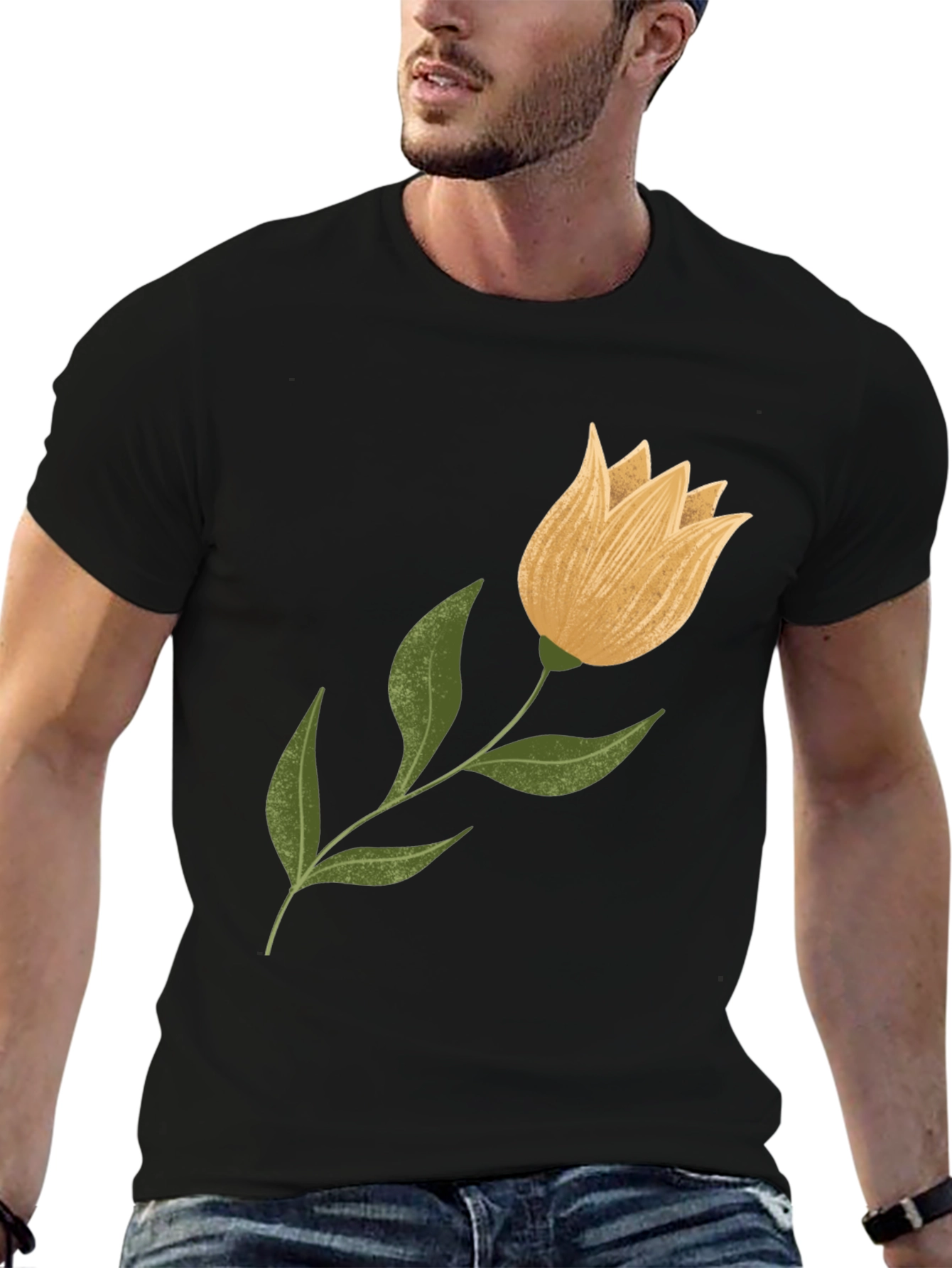 Floral Graphic Tee - Black Cotton Blend
