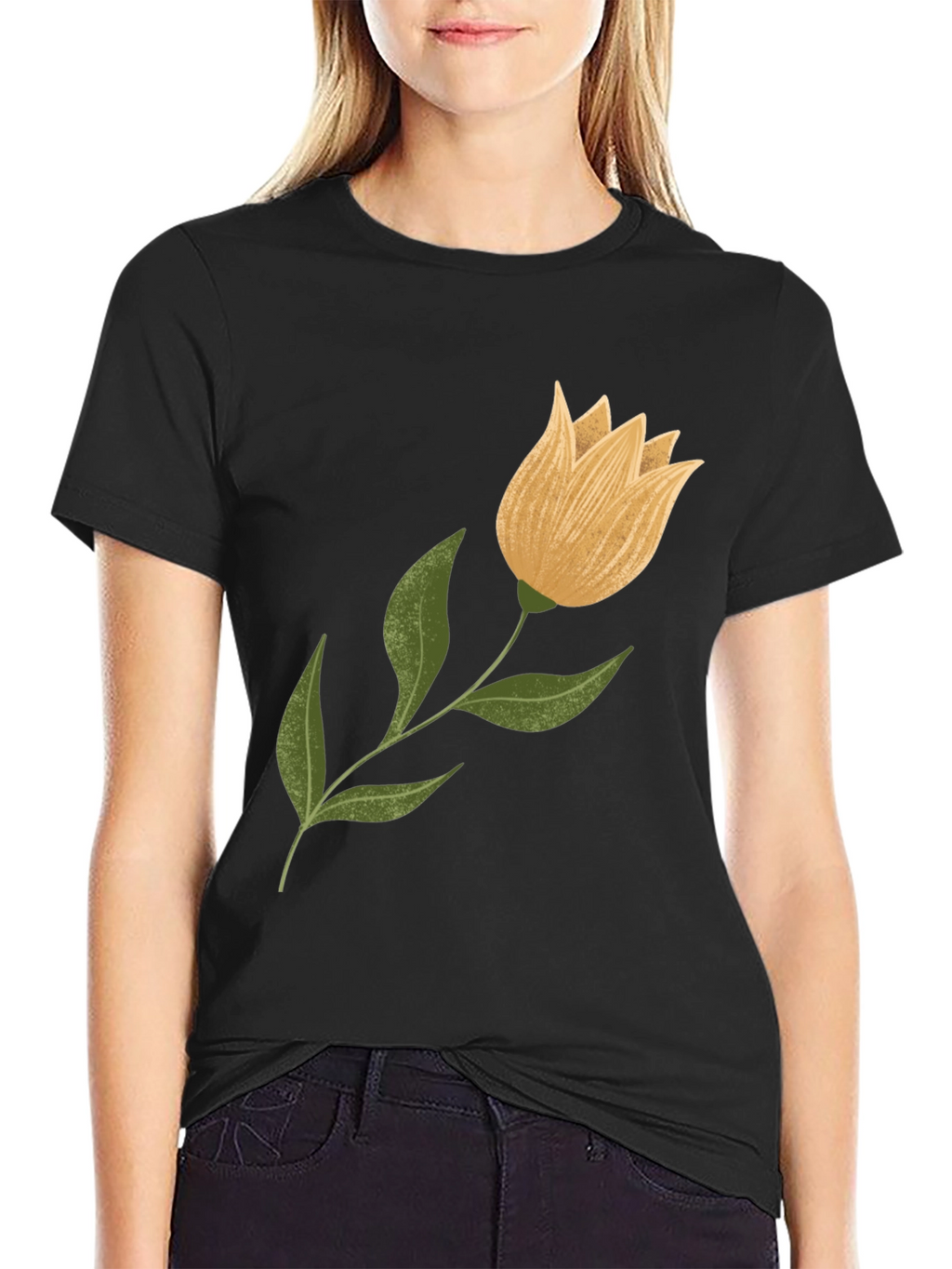 Floral Graphic Tee - Black Cotton Blend