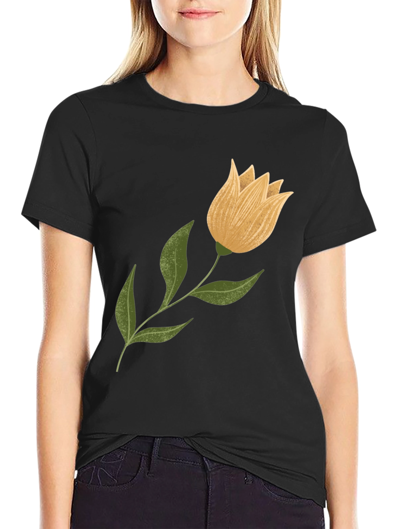 Floral Graphic Tee - Black Cotton Blend