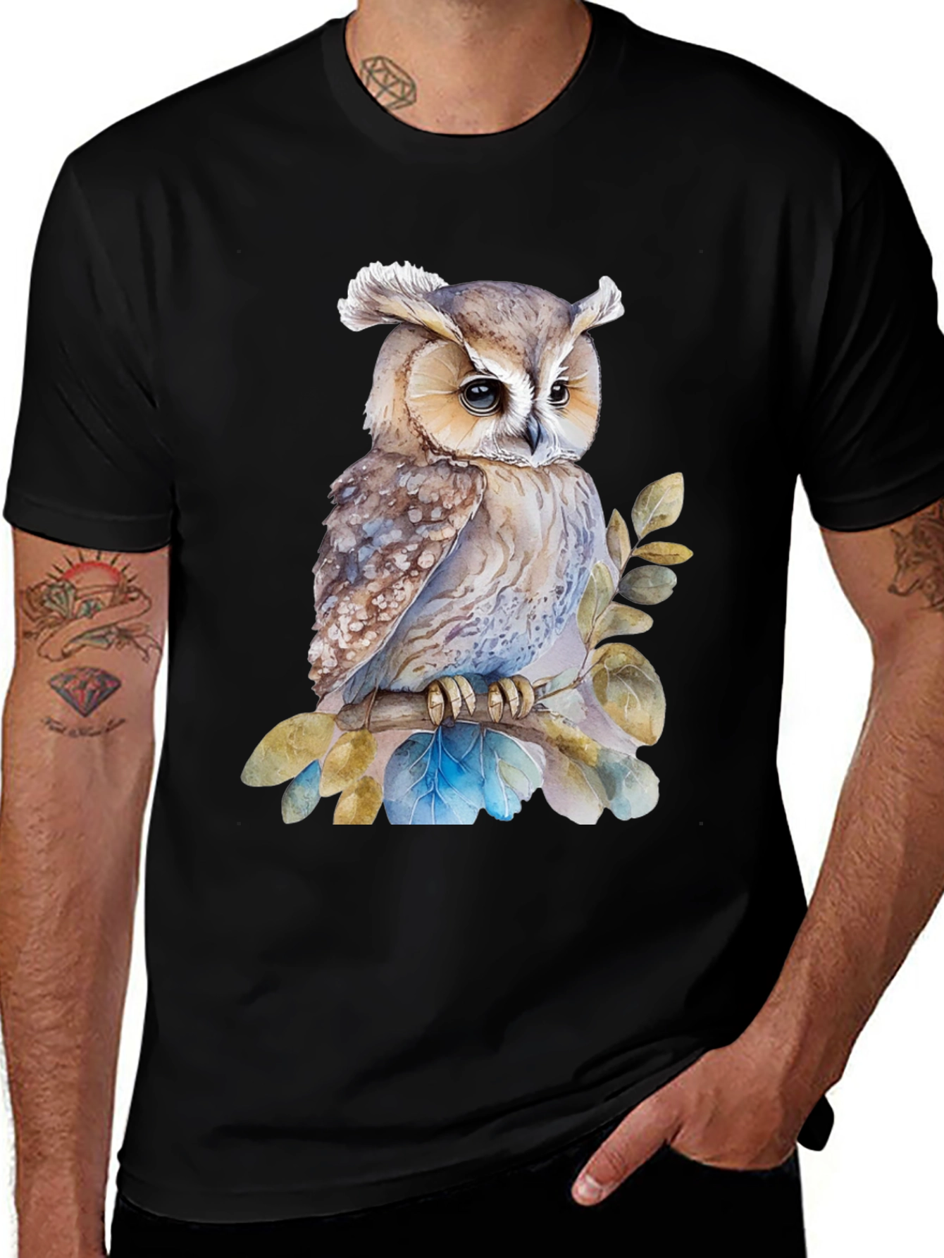 Owl T-Shirt - Watercolor Bird Design