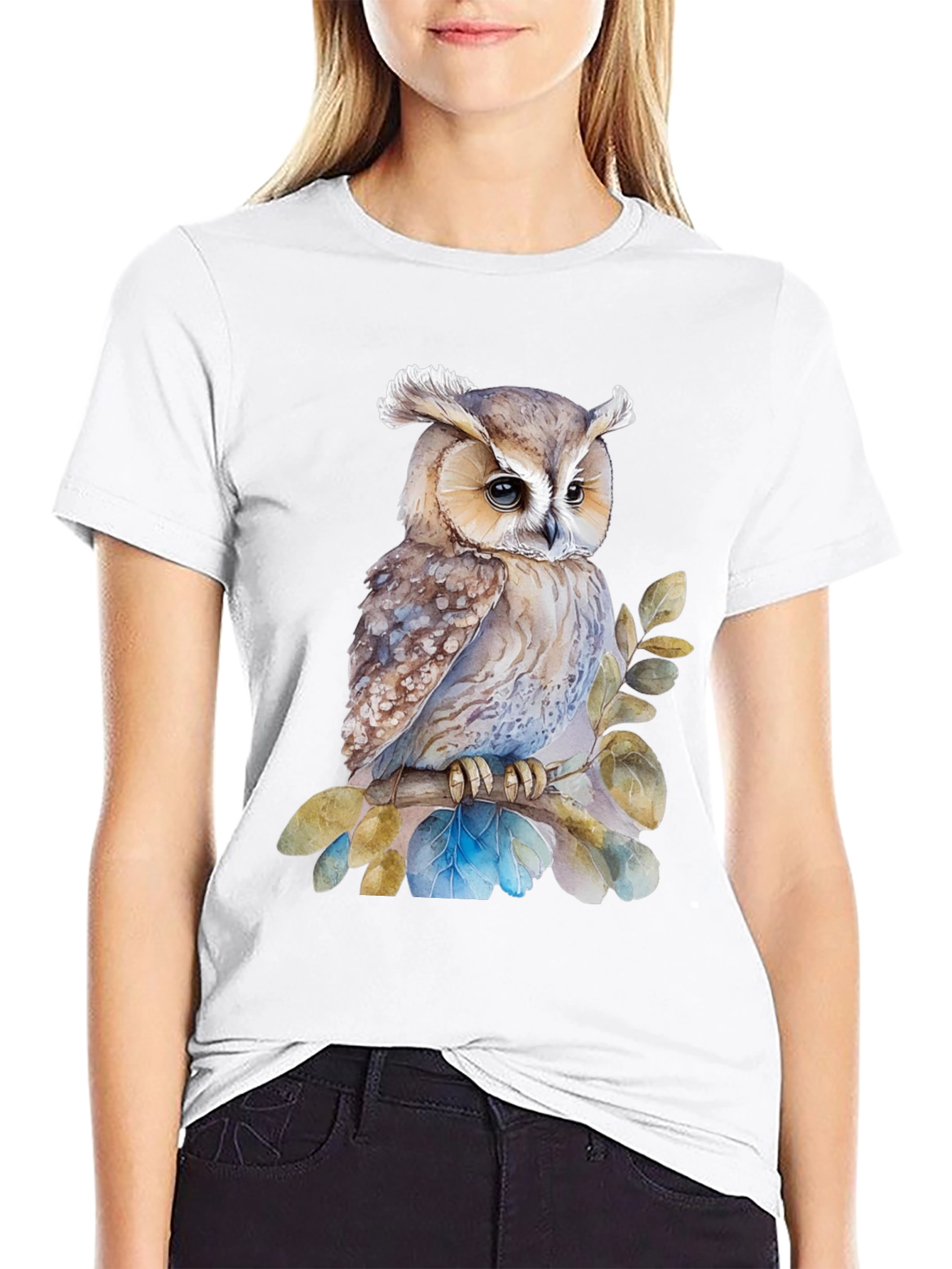 Owl T-Shirt - Watercolor Bird Design