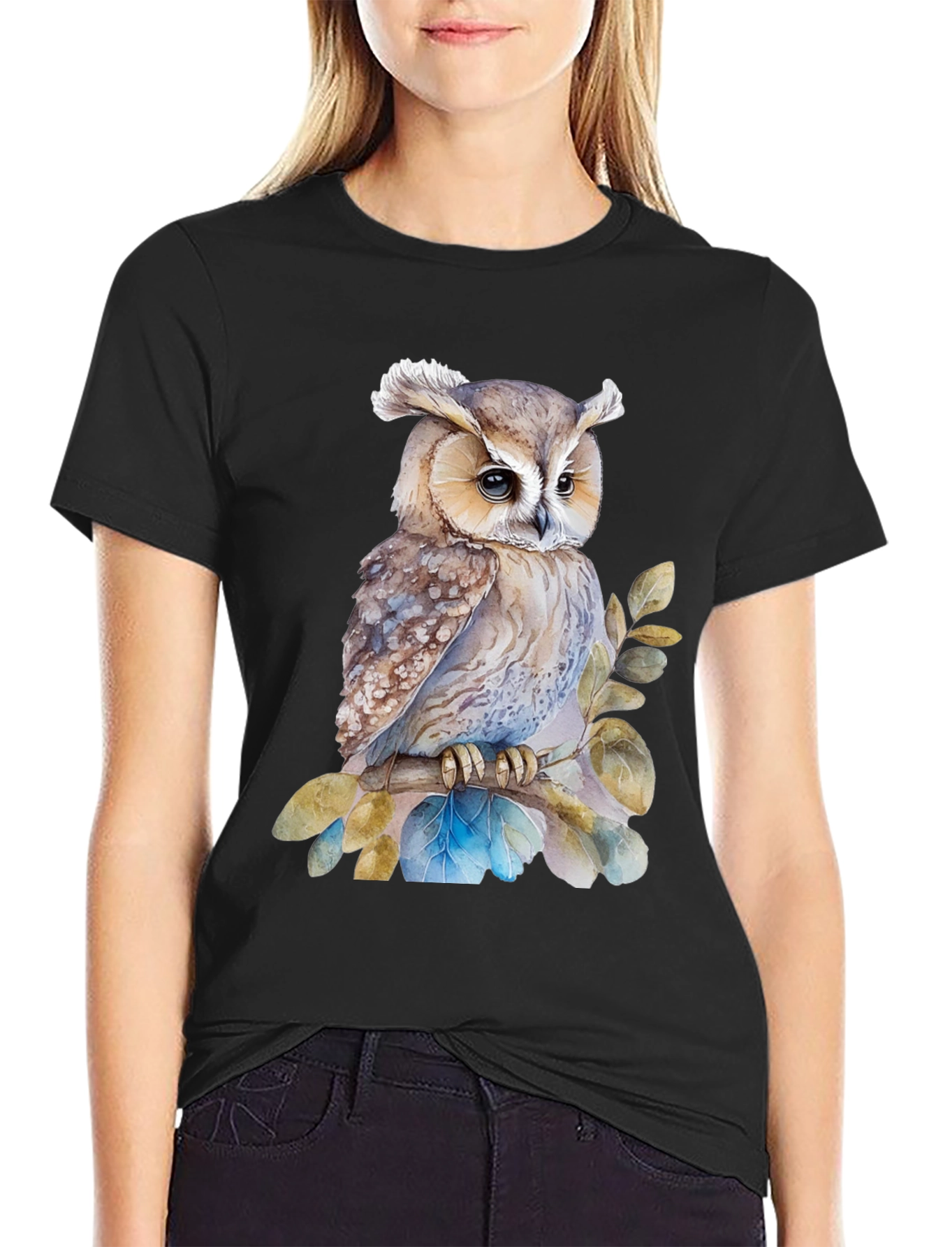 Owl T-Shirt - Watercolor Bird Design