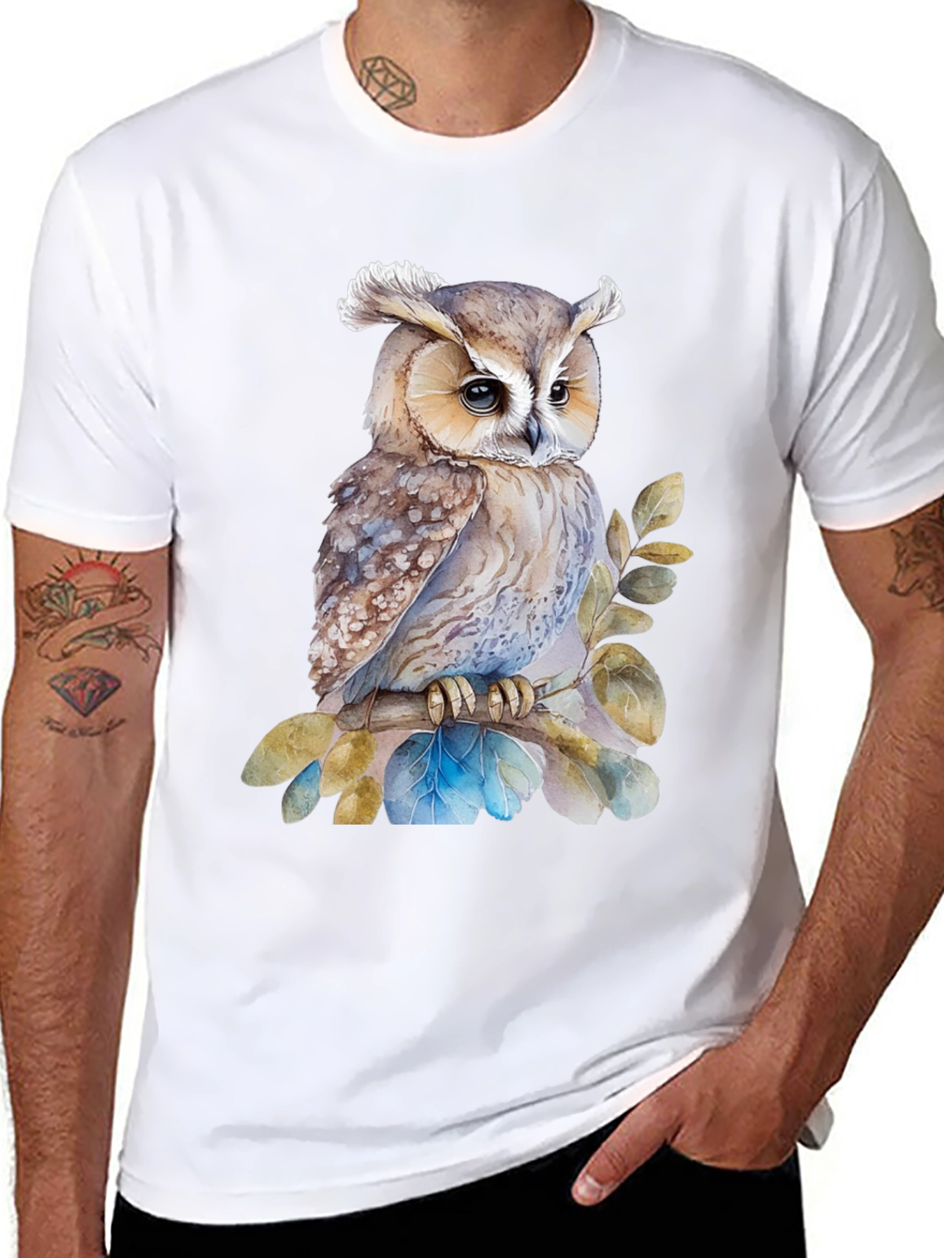 Owl T-Shirt - Watercolor Bird Design
