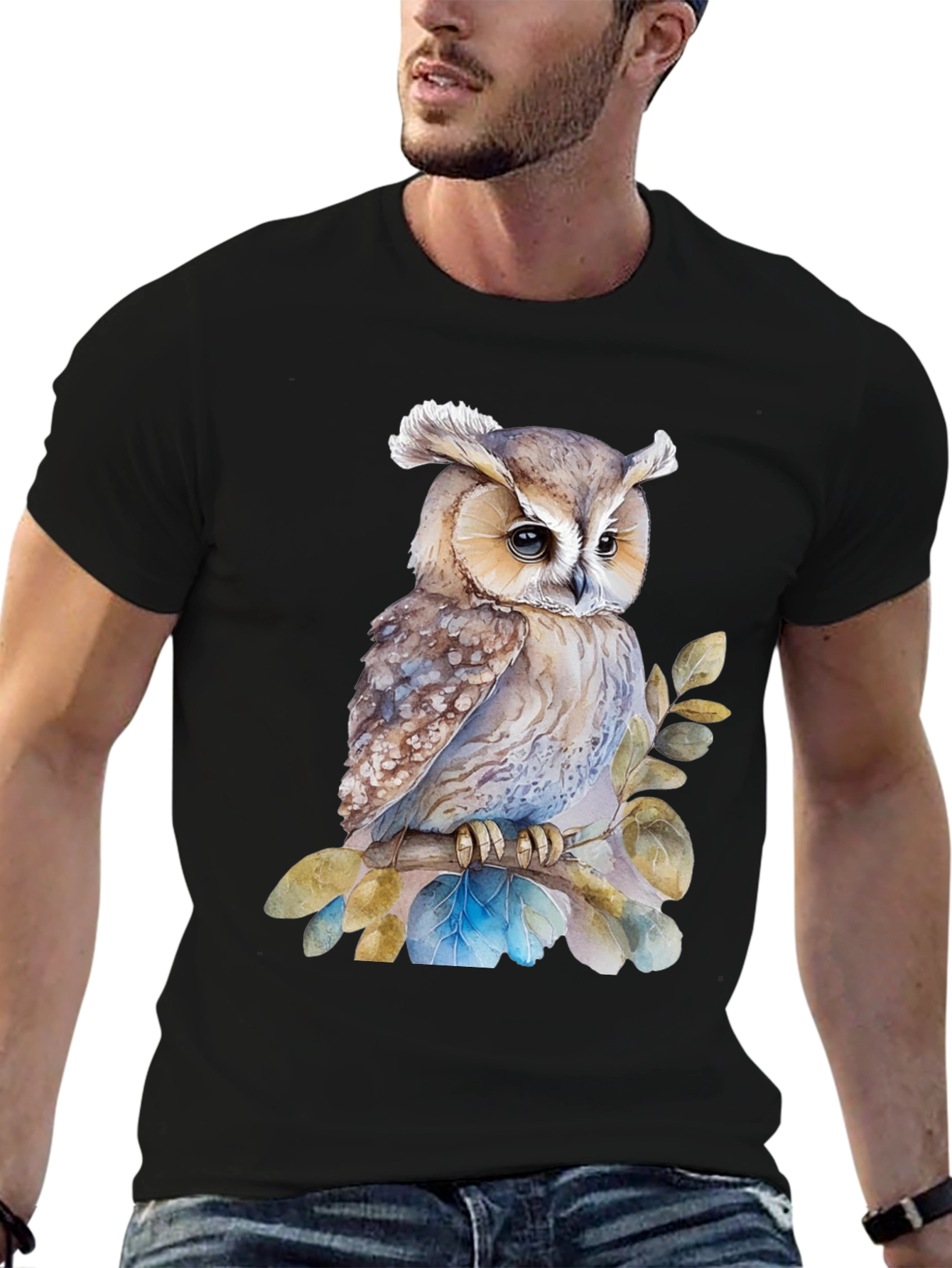 Owl T-Shirt - Watercolor Bird Design