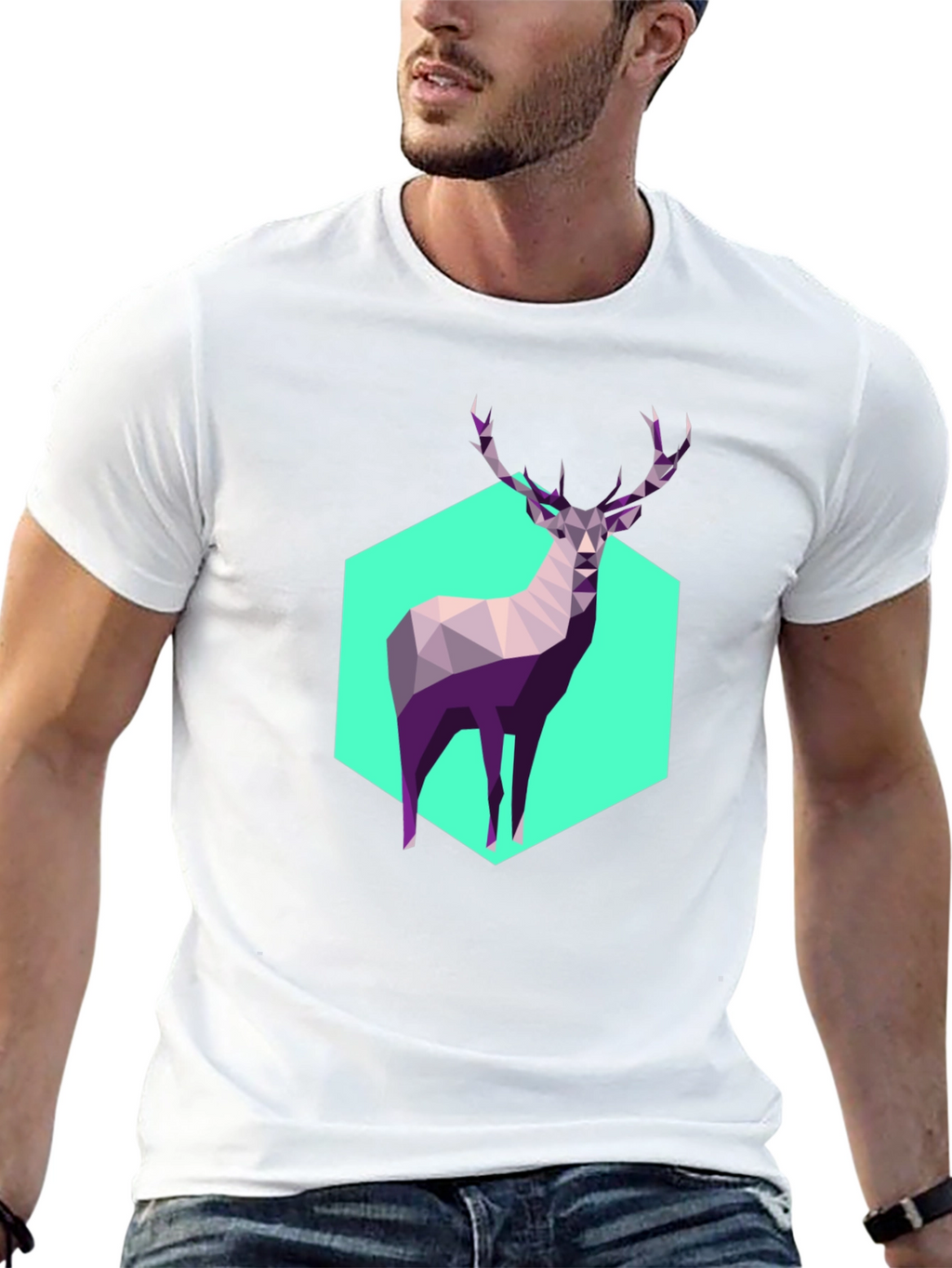 Geometric Deer Graphic Tee - Modern Art Shirt
