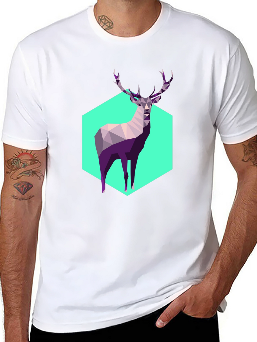 Geometric Deer Graphic Tee - Modern Art Shirt