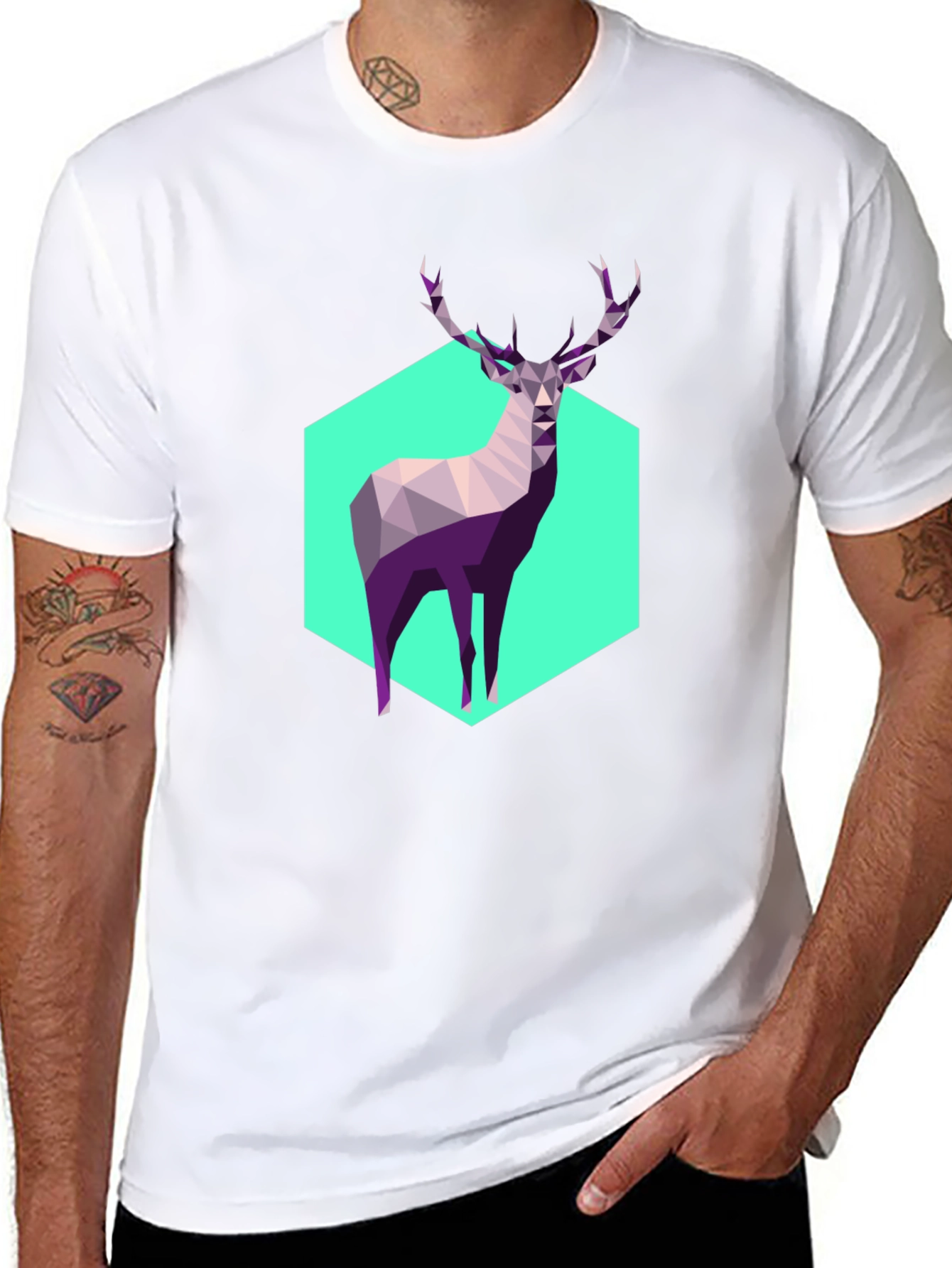 Geometric Deer Graphic Tee - Modern Art Shirt