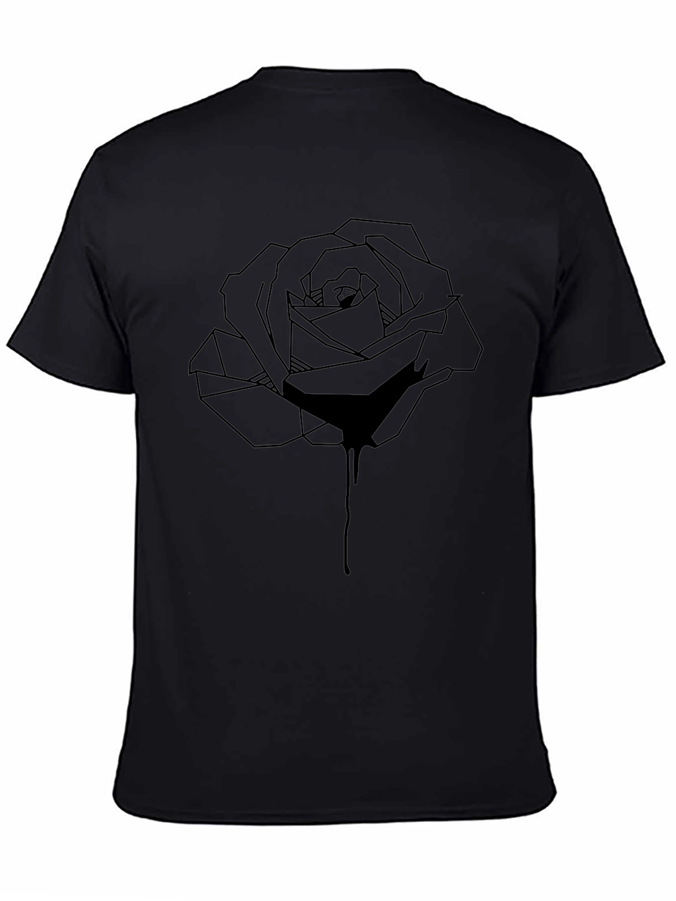 Geometric Rose Graphic Tee - Stylish Mens Black T-Shirt