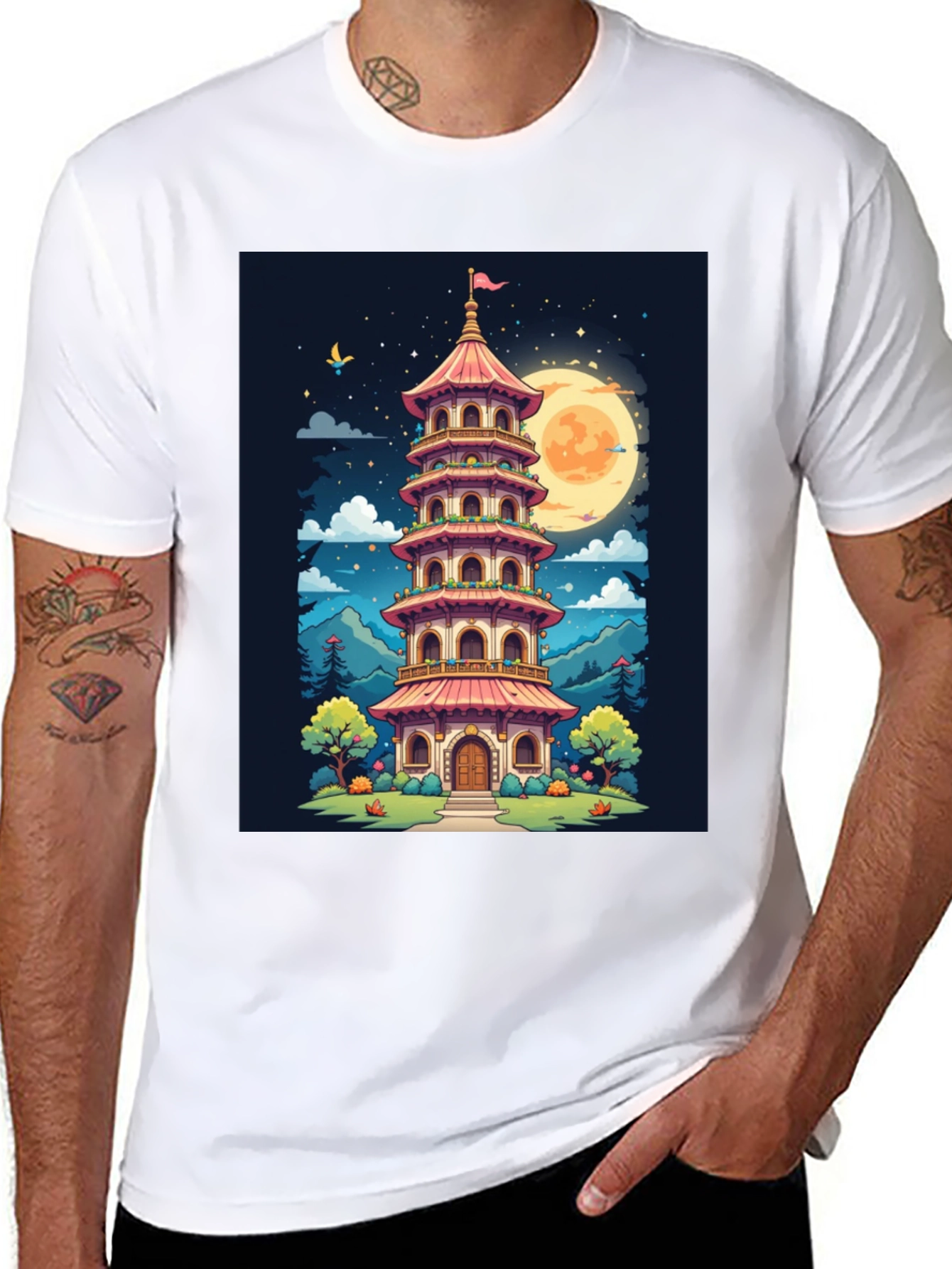 Oriental Pagoda T-Shirt - Unique Graphic Tee