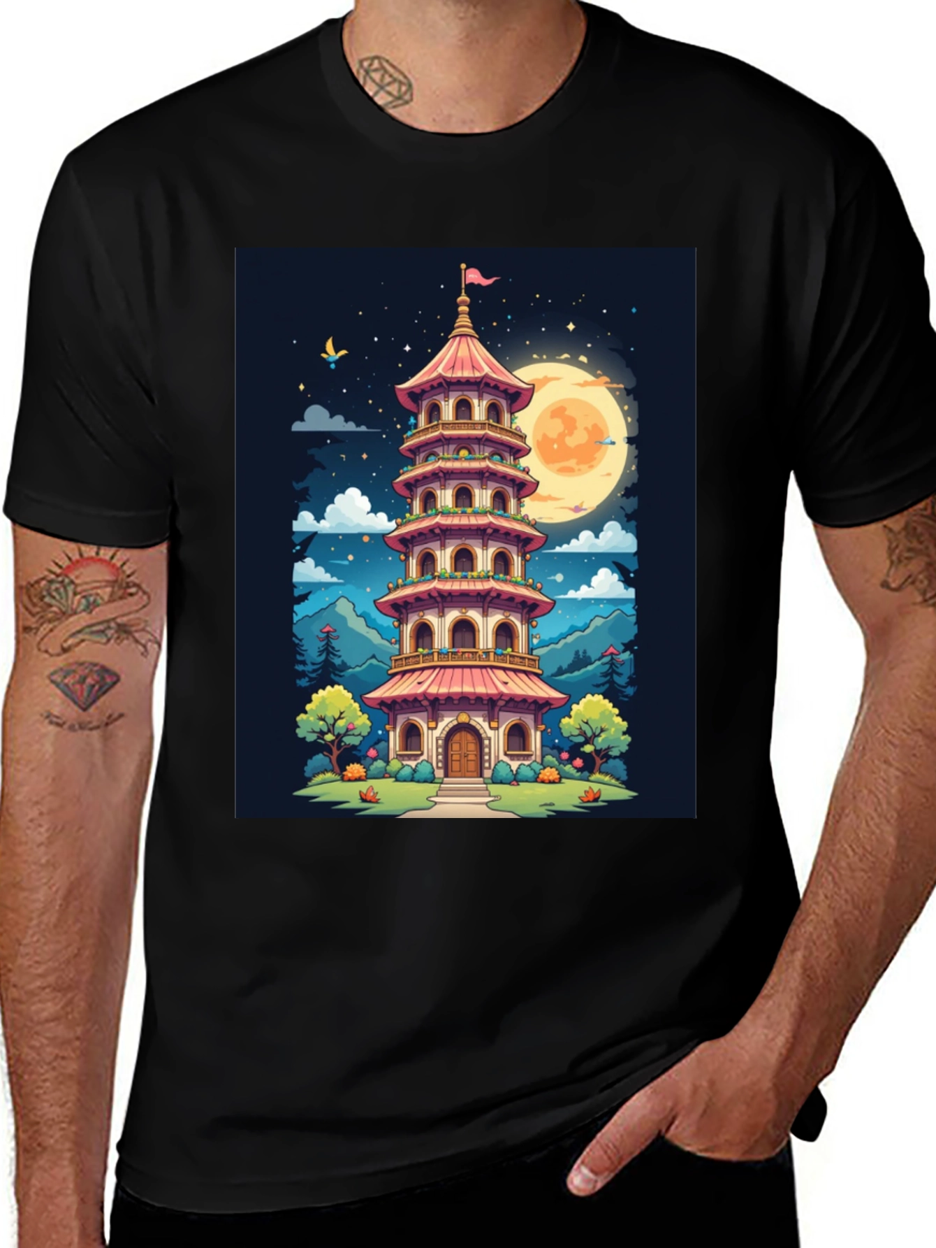 Oriental Pagoda T-Shirt - Unique Graphic Tee