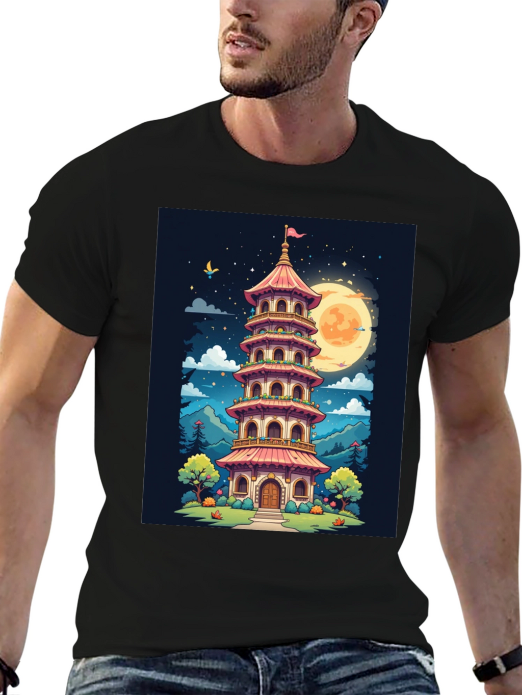 Oriental Pagoda T-Shirt - Unique Graphic Tee