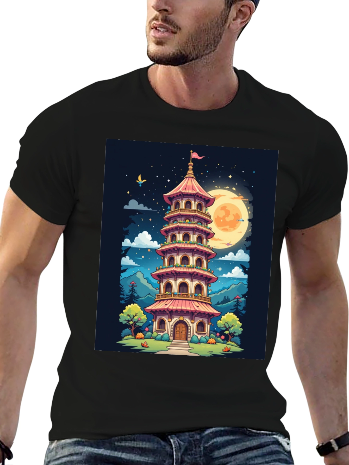 Oriental Pagoda T-Shirt - Unique Graphic Tee