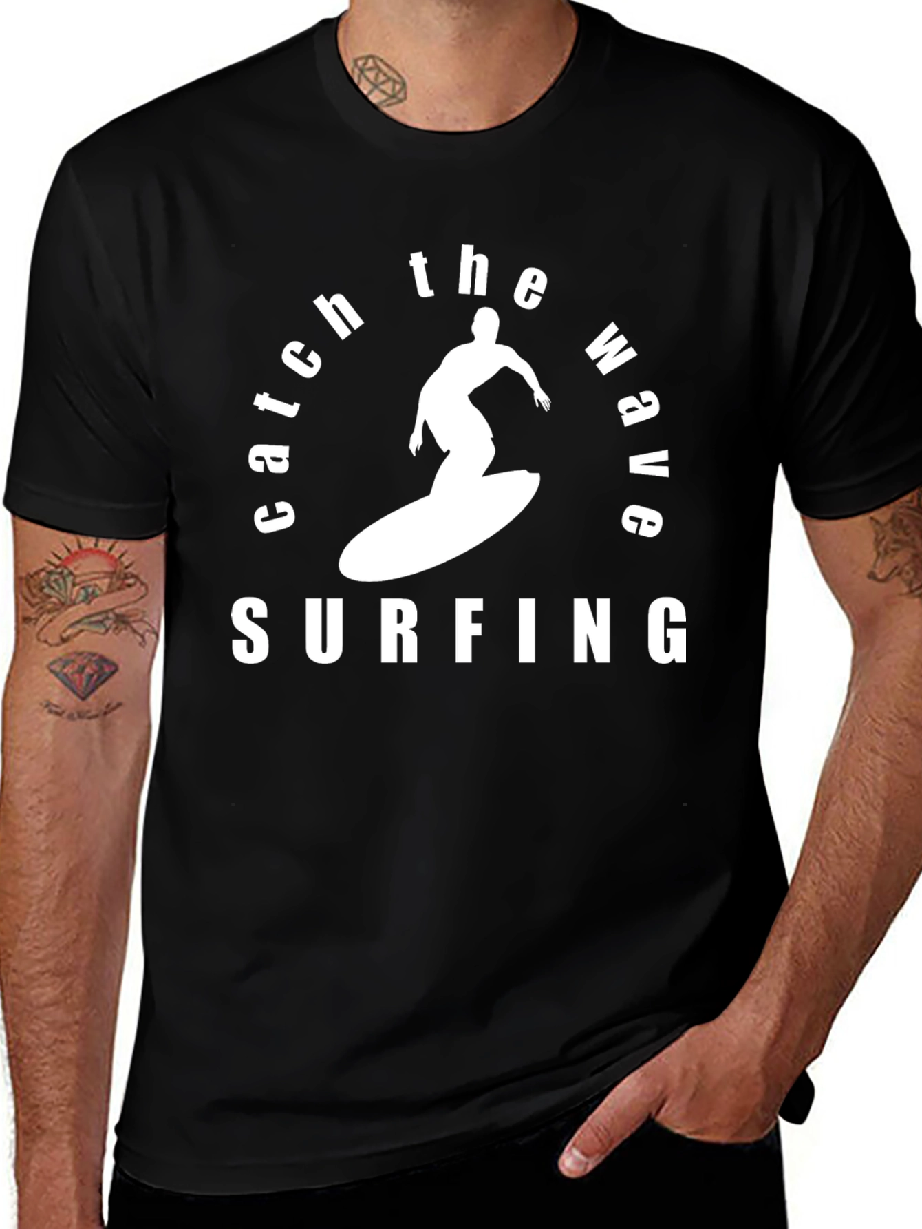 Catch the Wave Surfing T-Shirt - Black