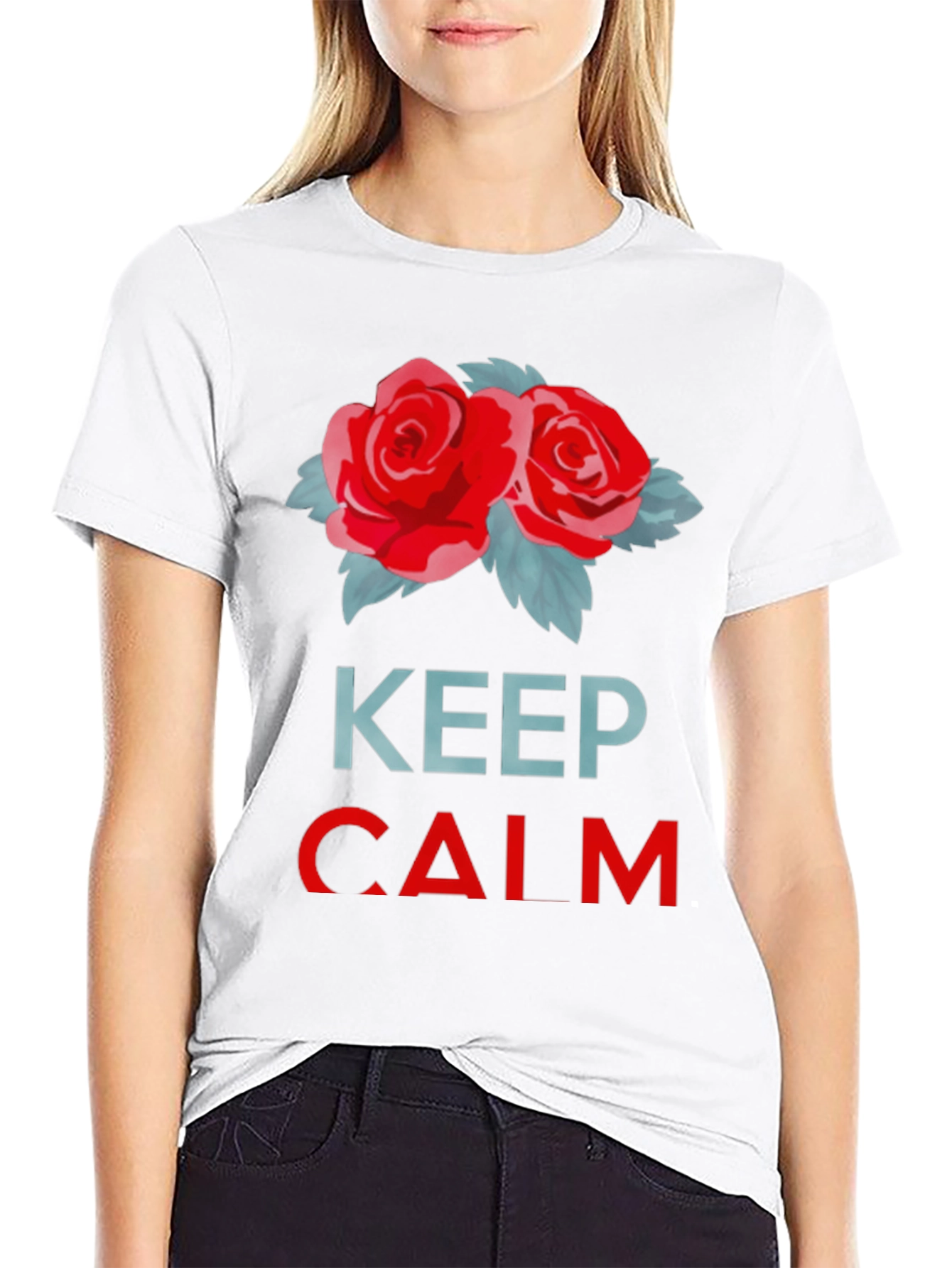 Keep Calm Red Roses Black T-Shirt