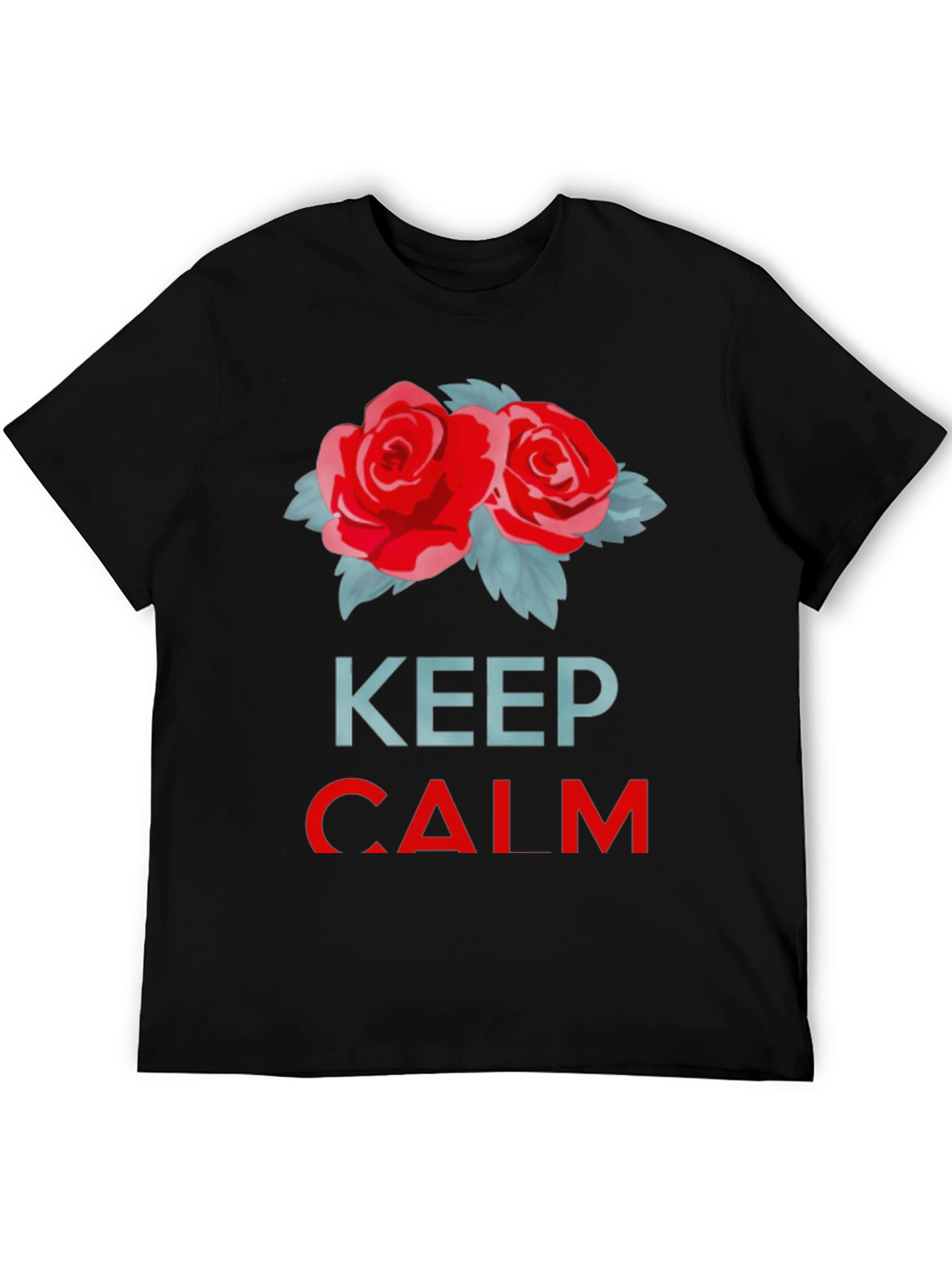 Keep Calm Red Roses Black T-Shirt