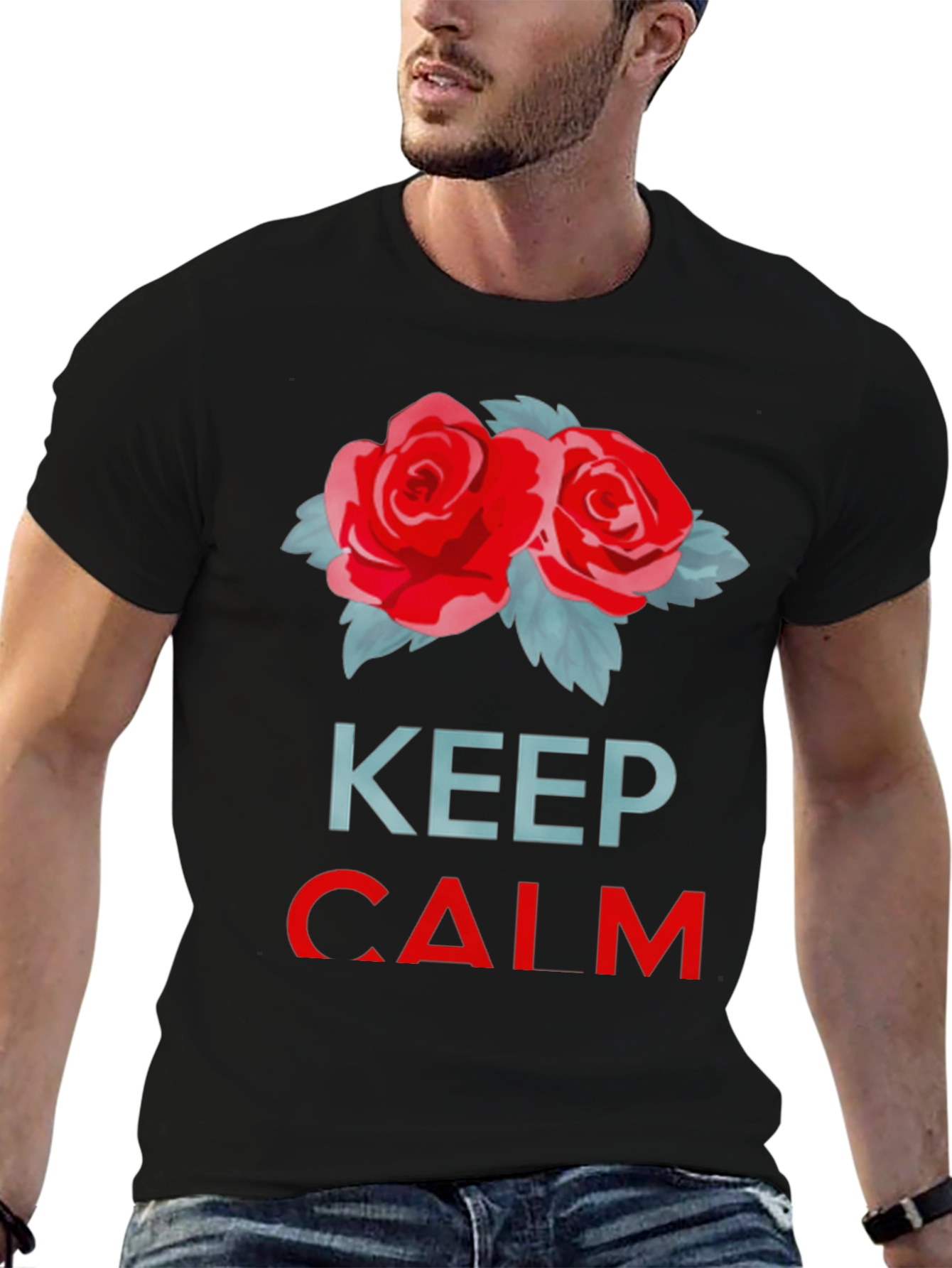 Keep Calm Red Roses Black T-Shirt