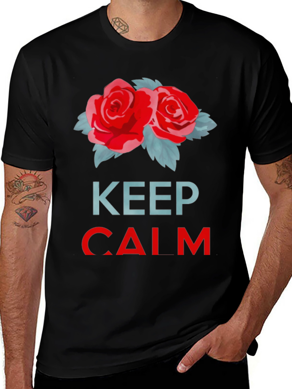 Keep Calm Red Roses Black T-Shirt