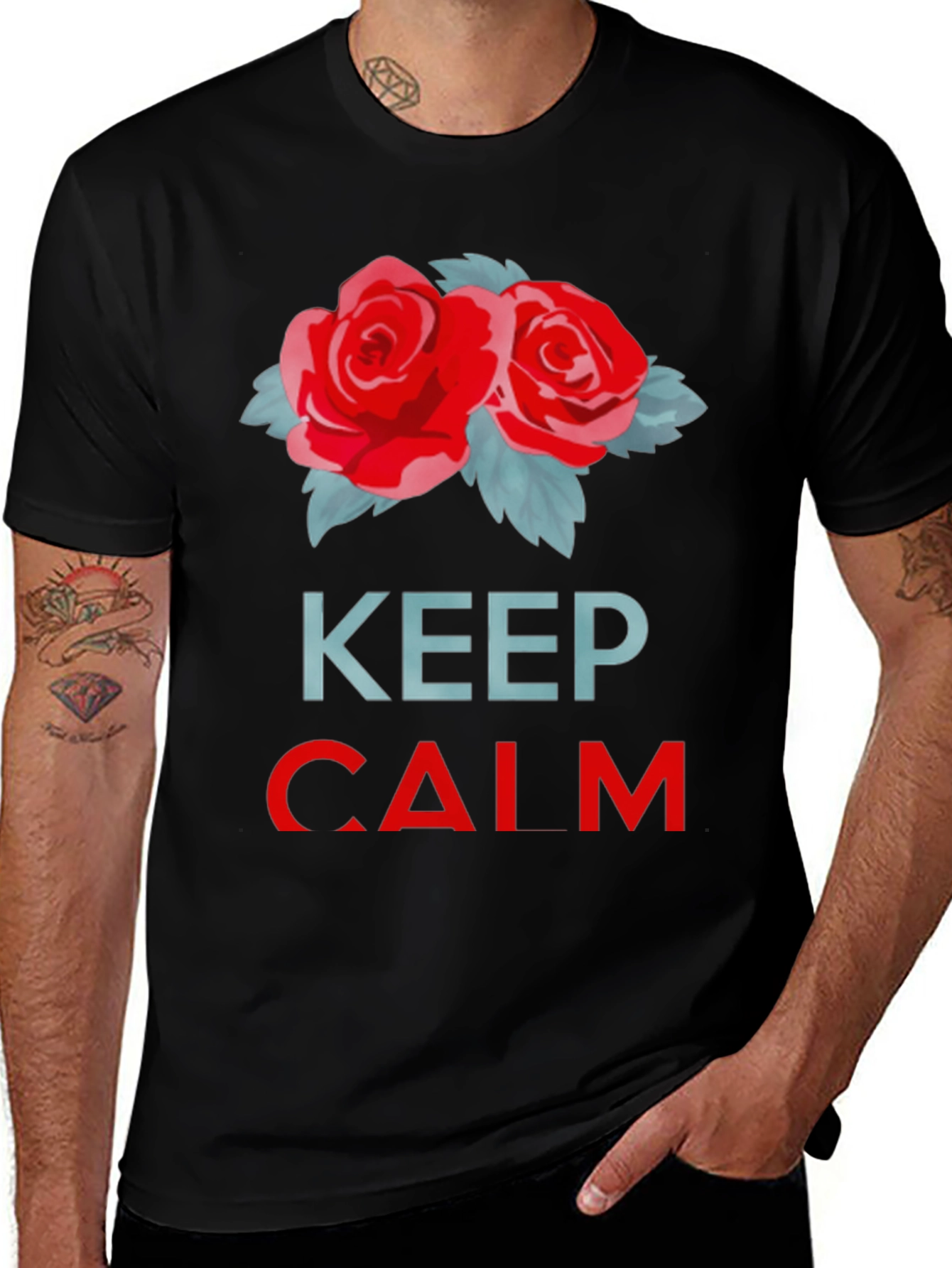 Keep Calm Red Roses Black T-Shirt