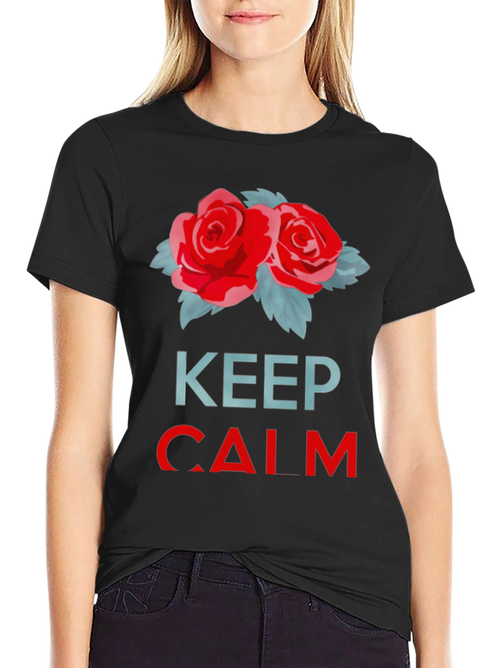 Keep Calm Red Roses Black T-Shirt