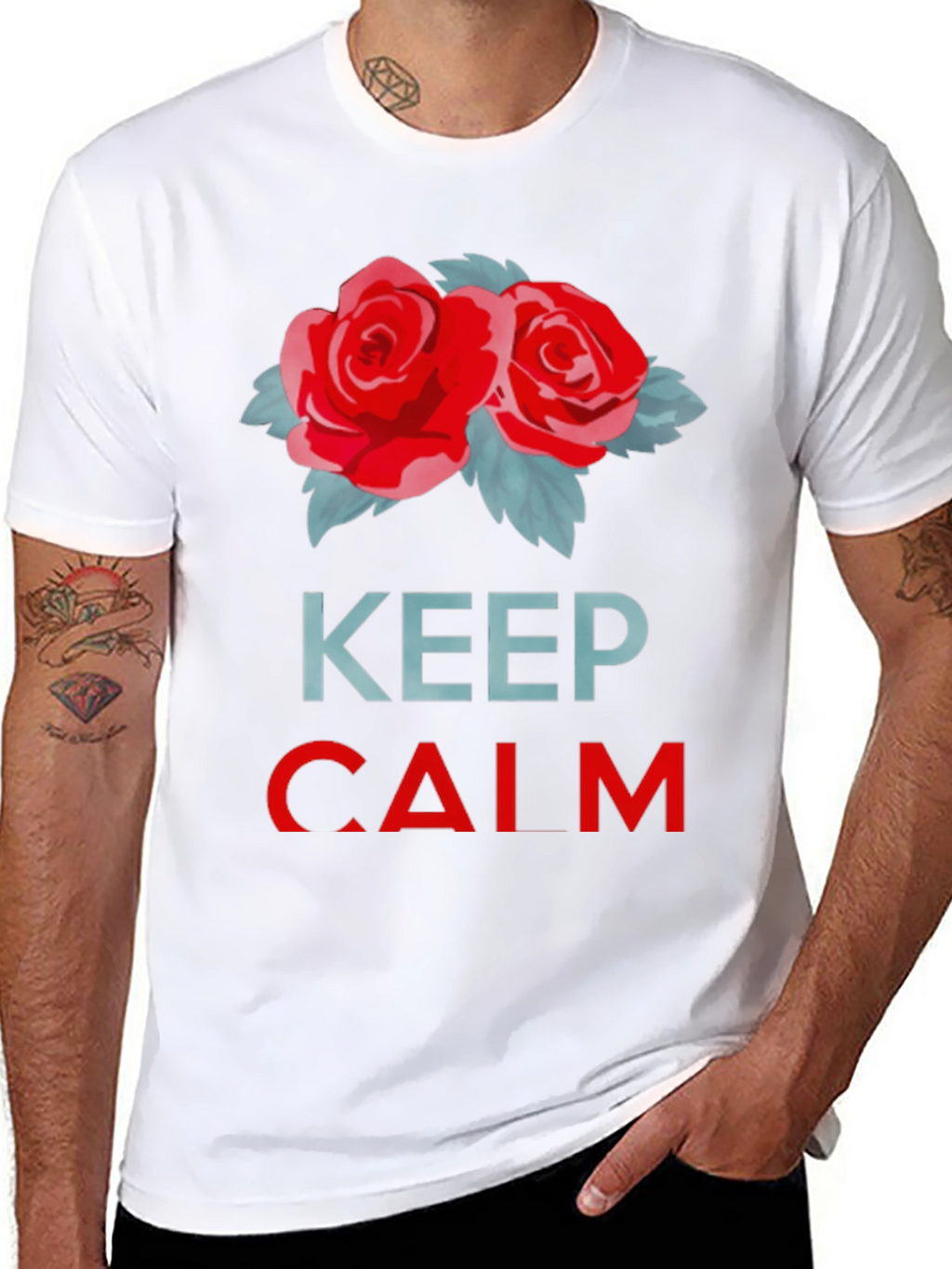 Keep Calm Red Roses Black T-Shirt