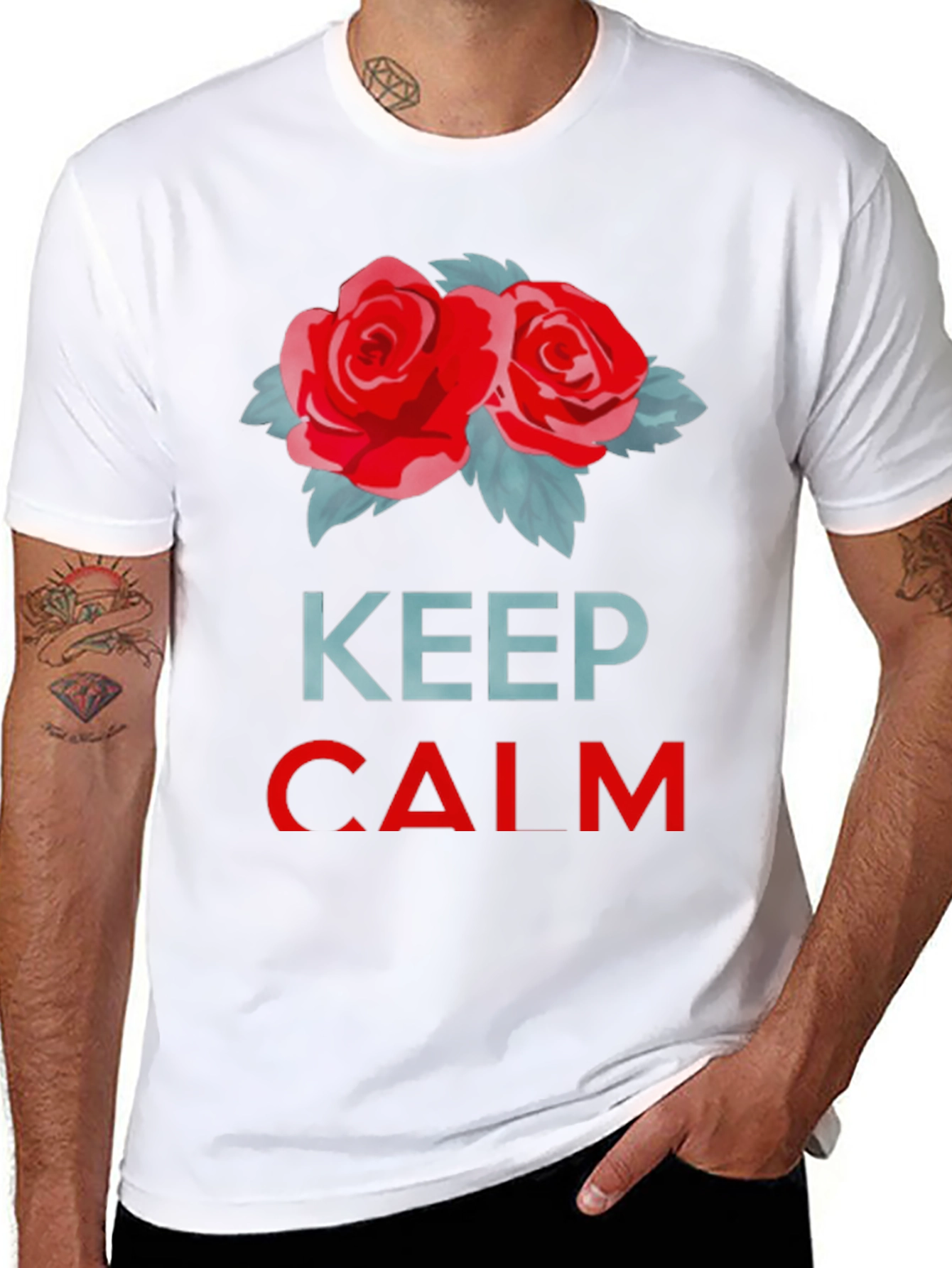 Keep Calm Red Roses Black T-Shirt