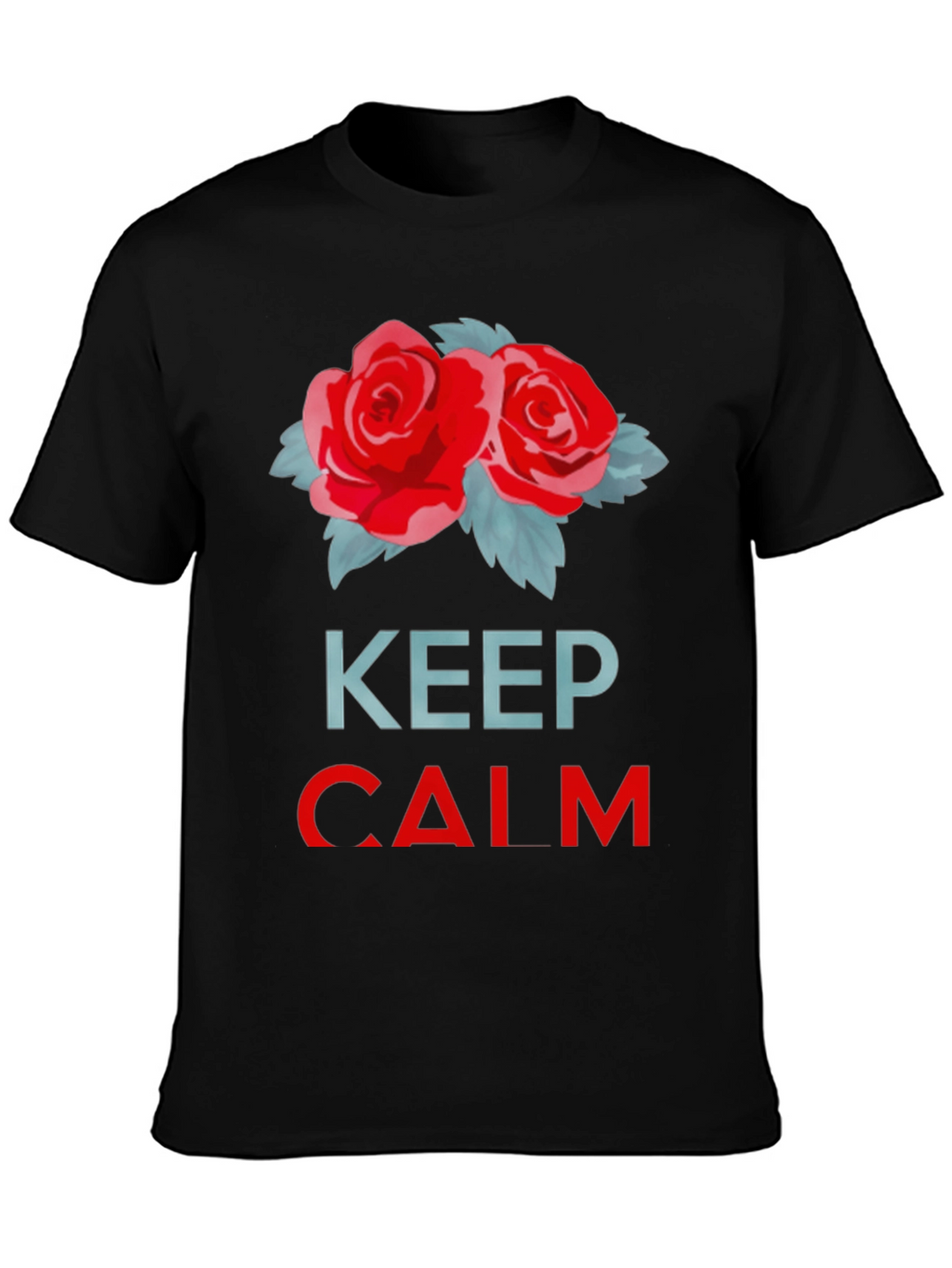 Keep Calm Red Roses Black T-Shirt