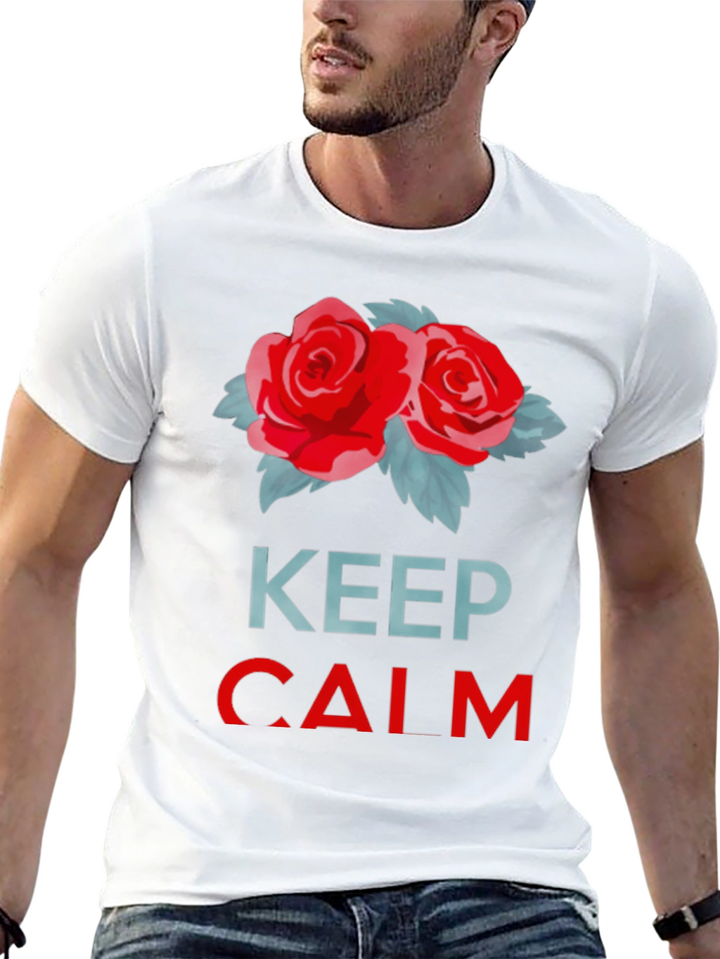 Keep Calm Red Roses Black T-Shirt